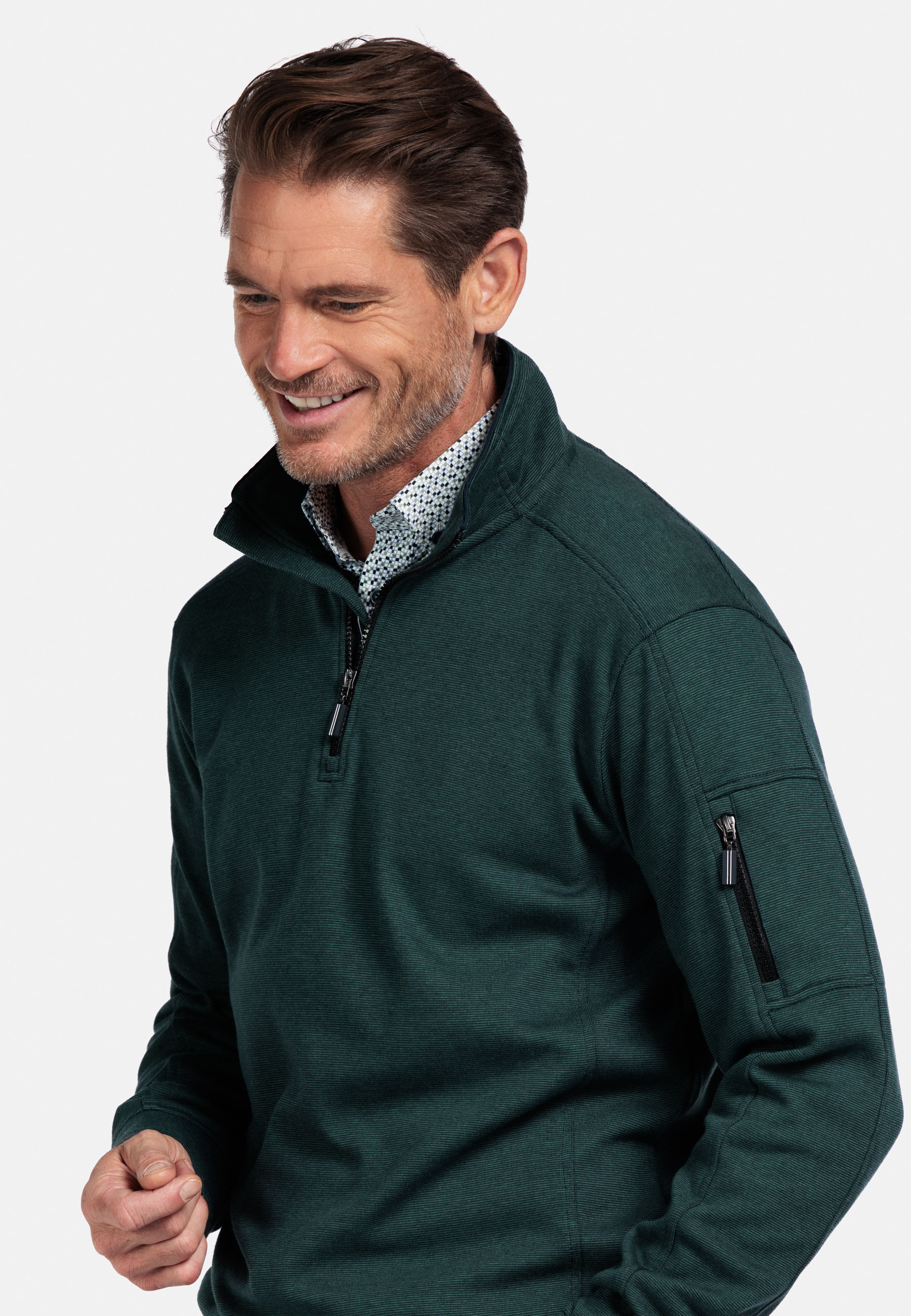 Interlock sweater met halve rits - Green