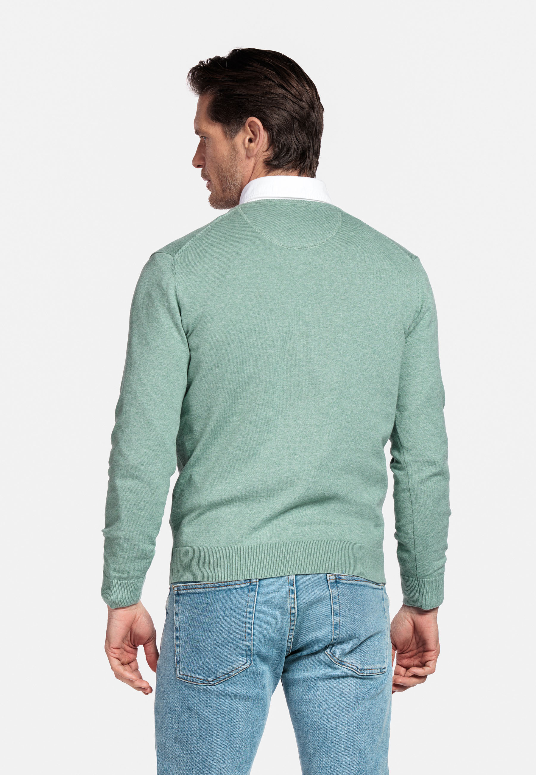 Pima katoen V-hals pullover - Green