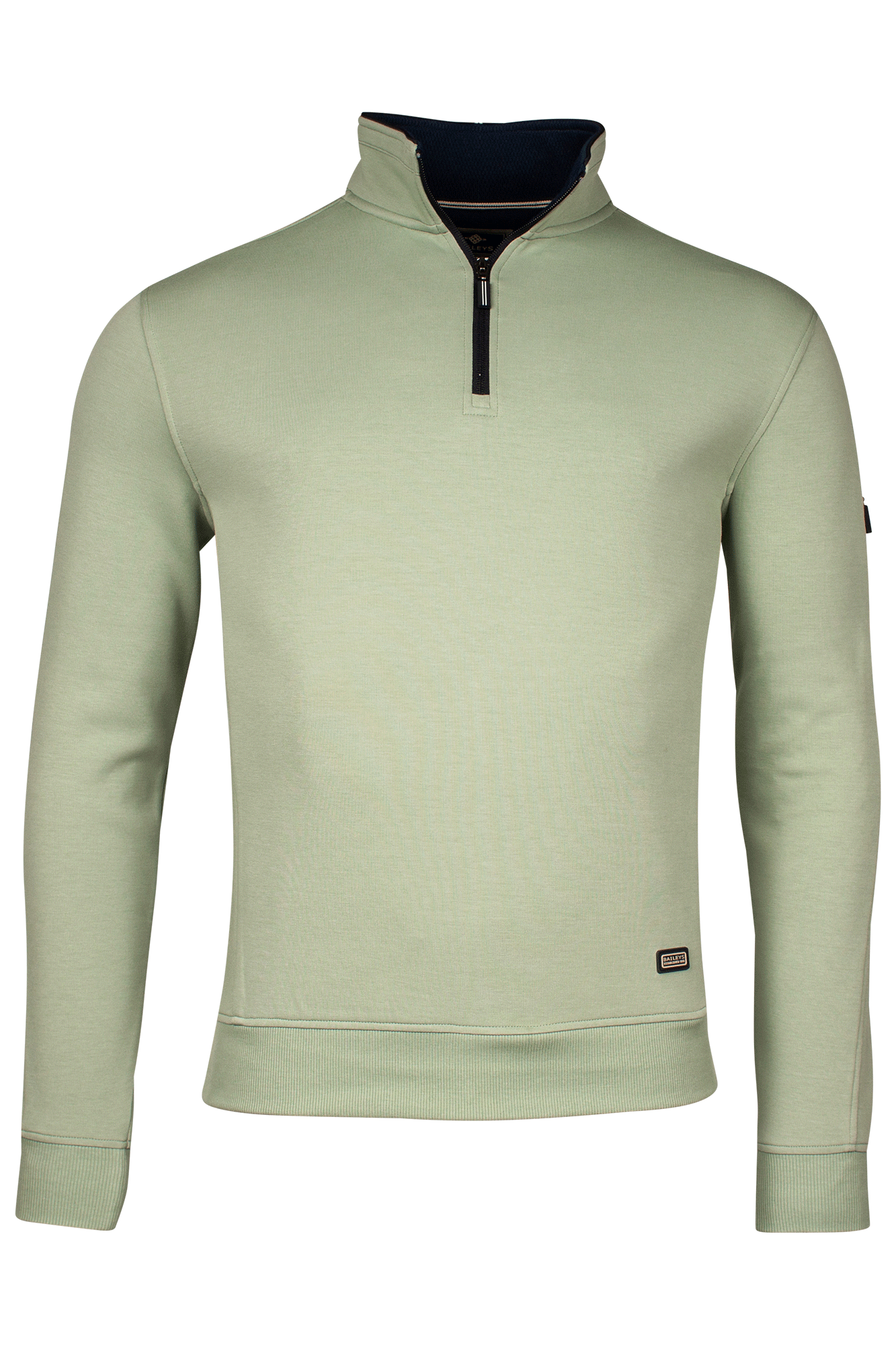 Katoenmix sweater met halve rits - Groen