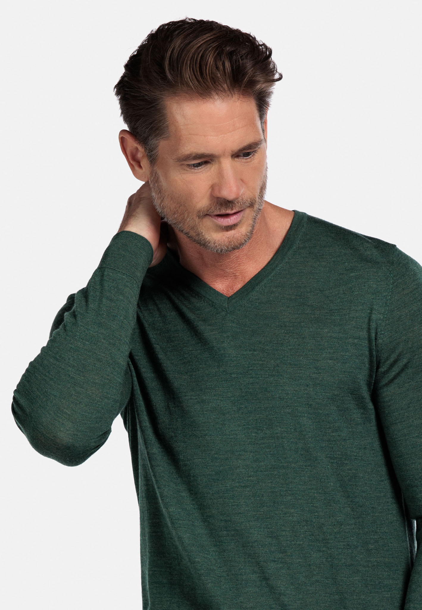 Merino trui met V-hals - Groen