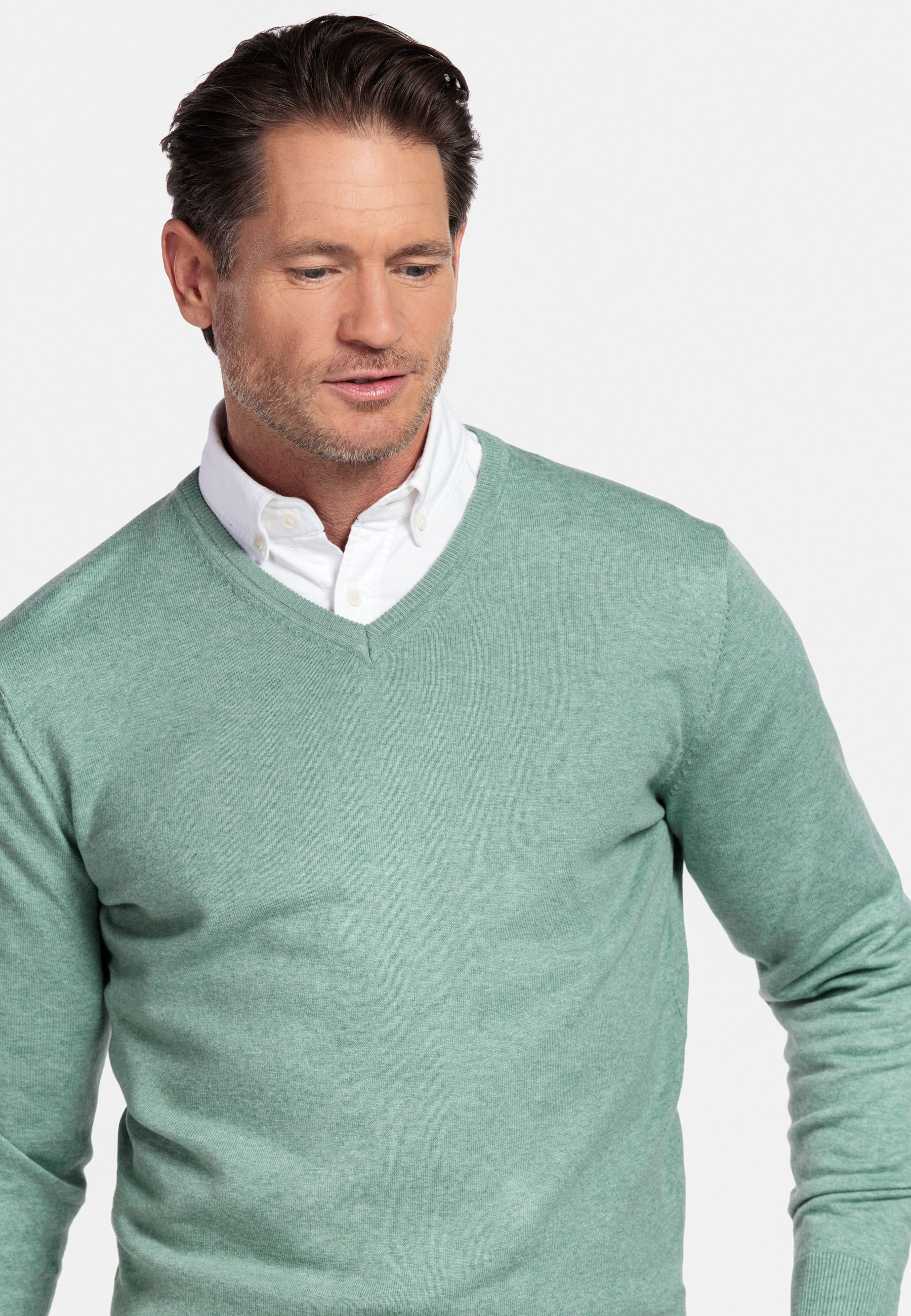 Pima katoen V-hals pullover - Green