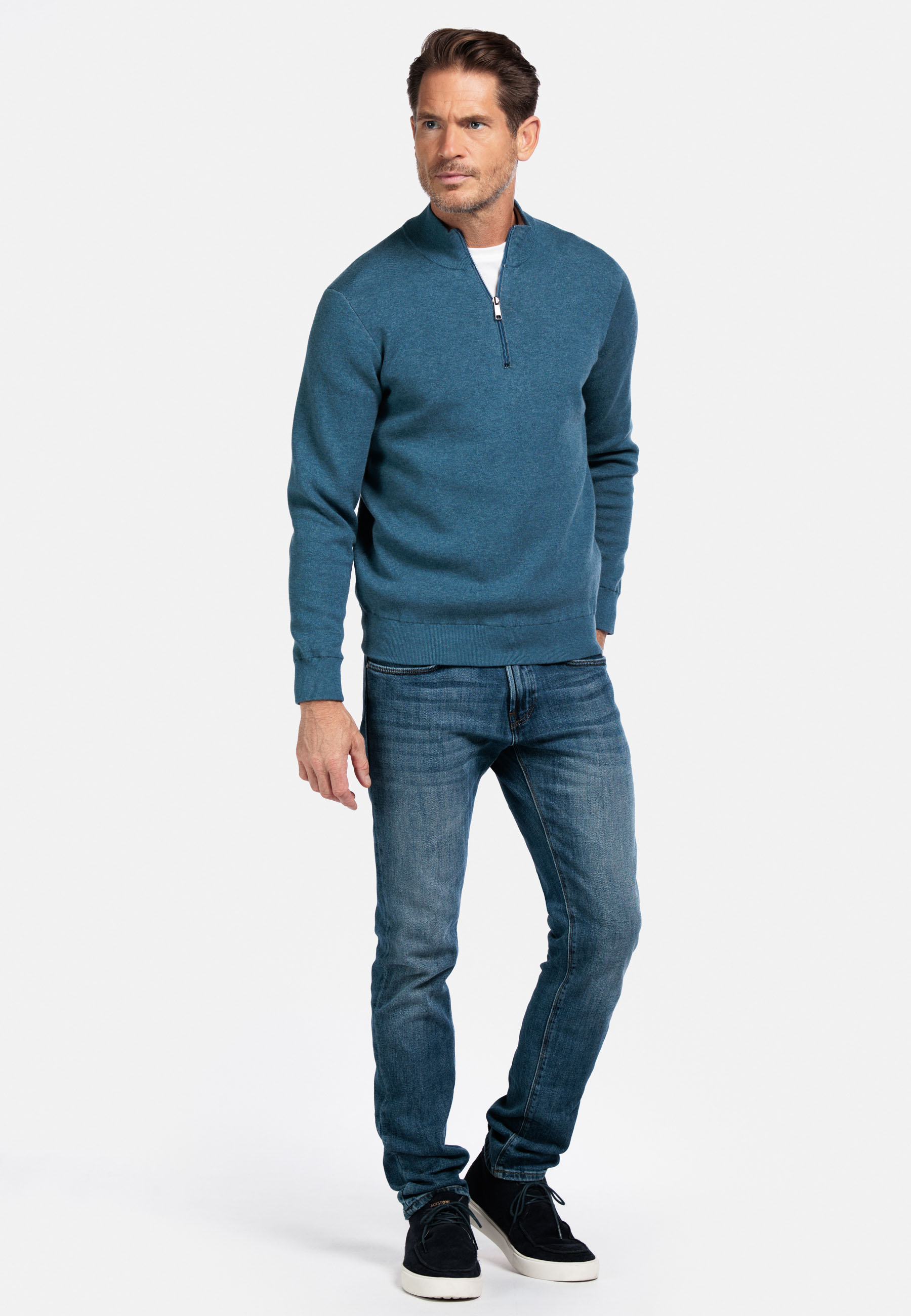 Fijngebreid katoen-cashmere trui - Blue