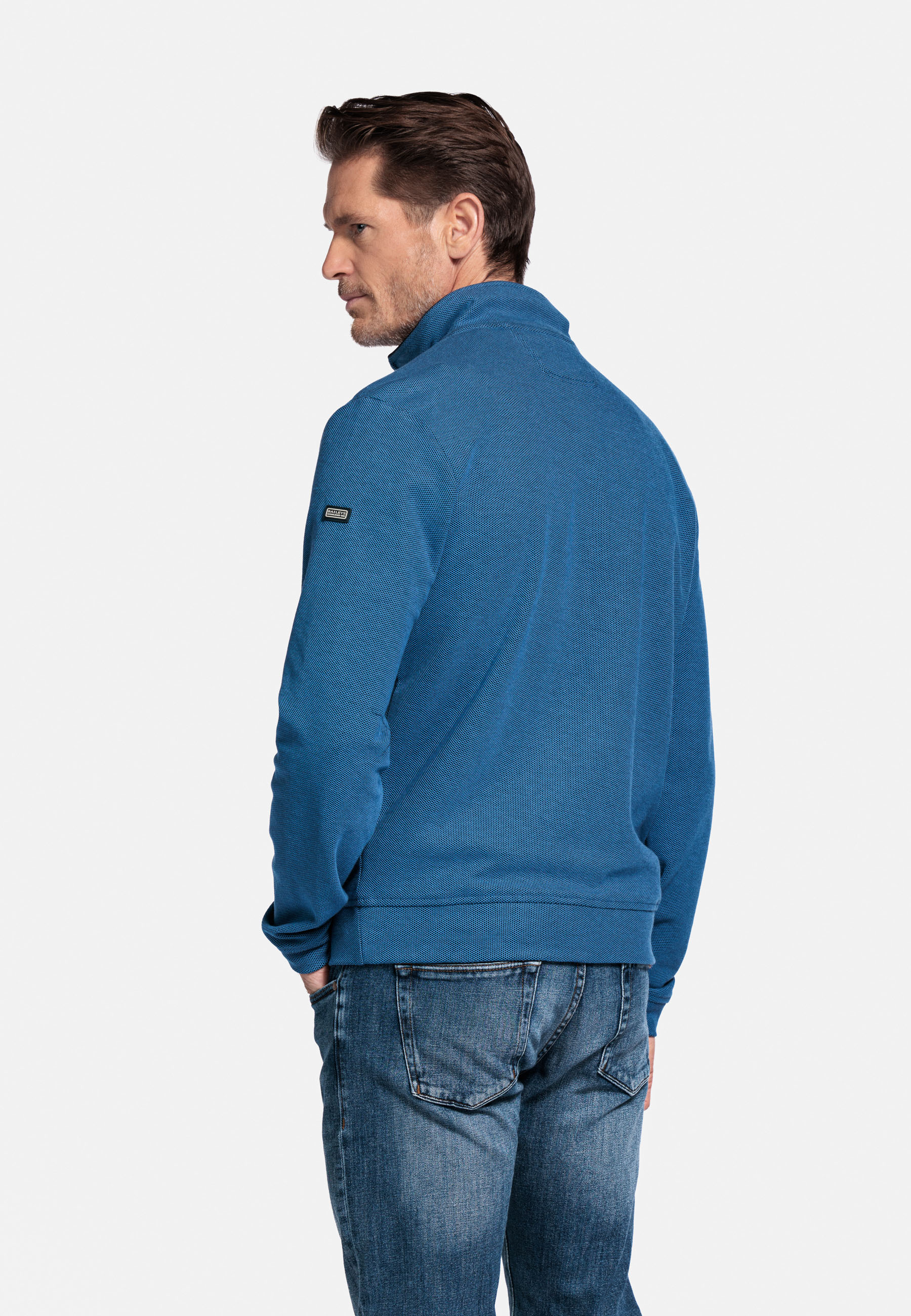 Jacquard katoenen sweatvest - Mid Blue