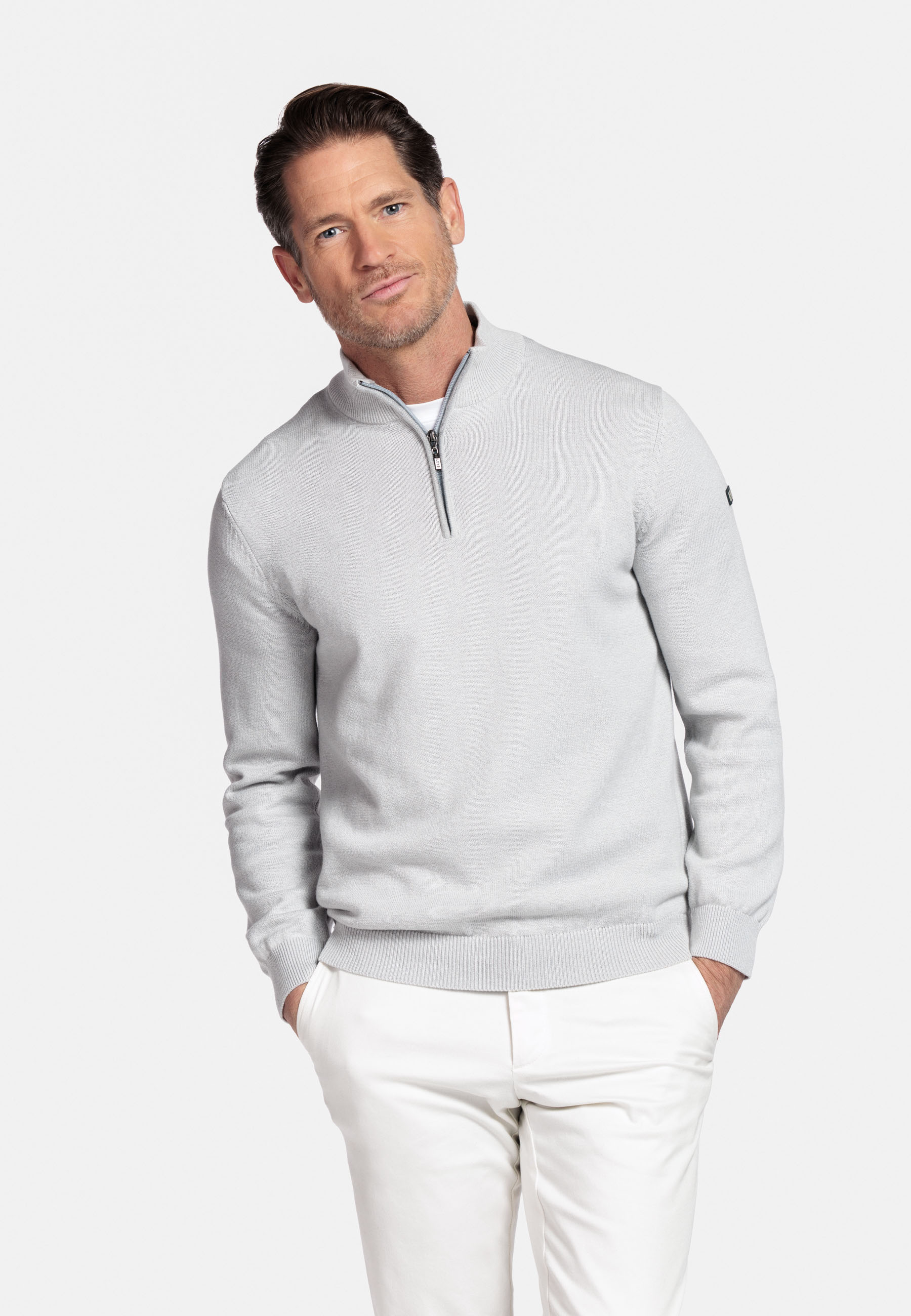 Katoenen pullover met halve rits - Grey
