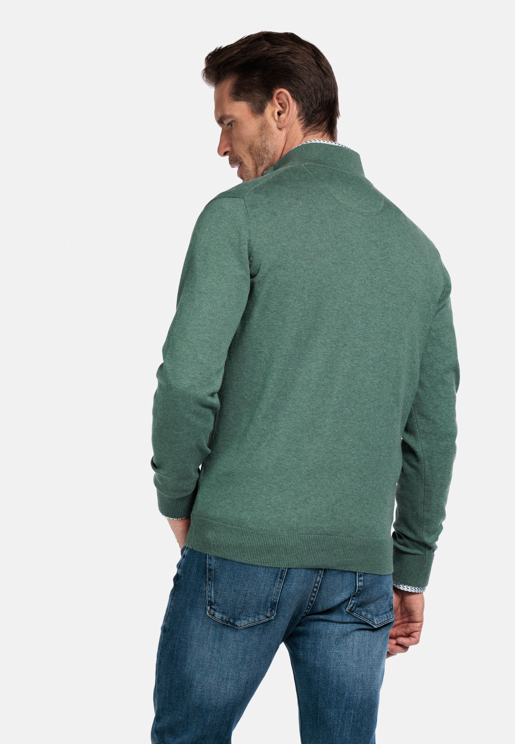 Katoenmix pullover met halve rits - Green