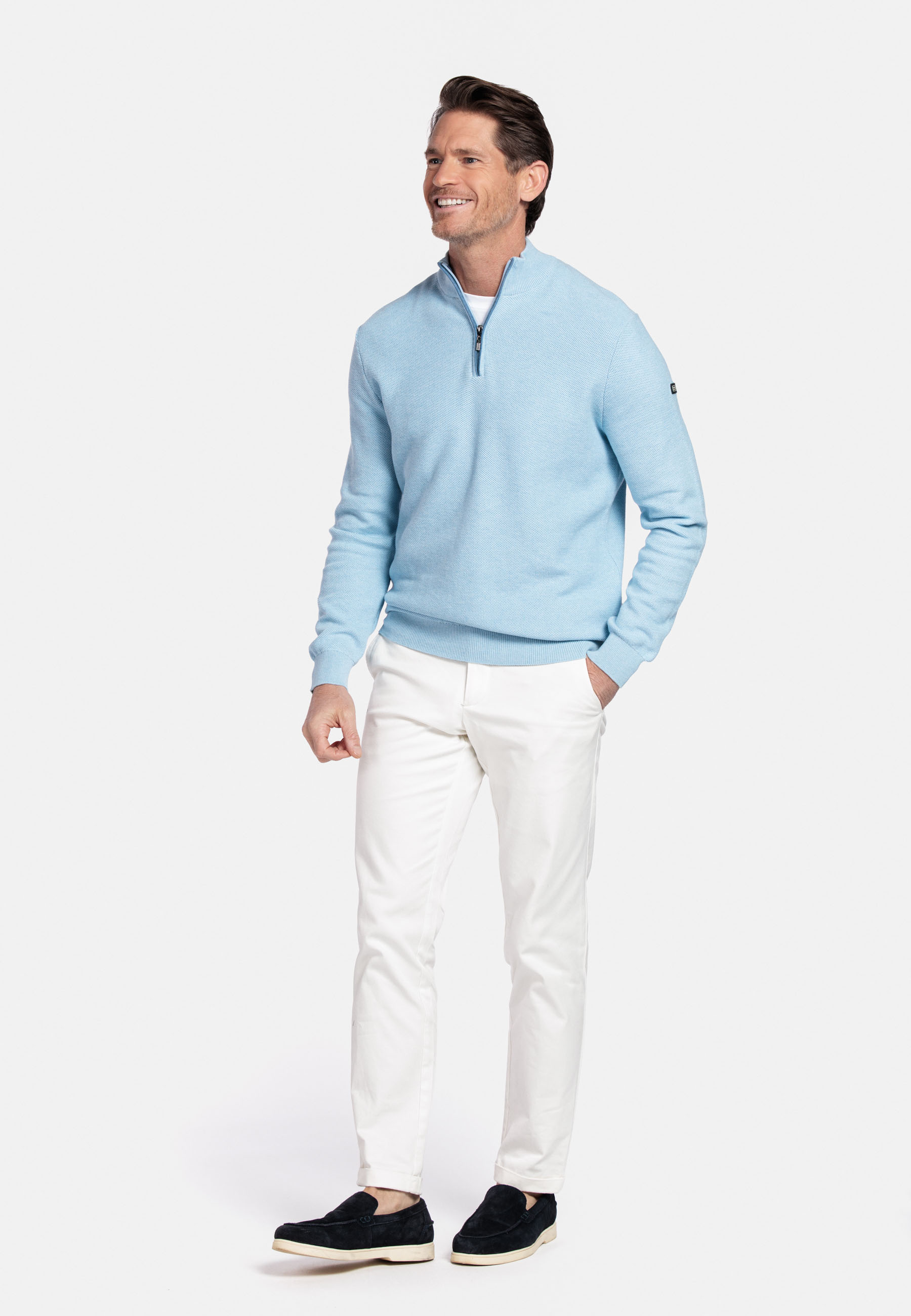 Gebreide pullover met halve rits - Light Blue