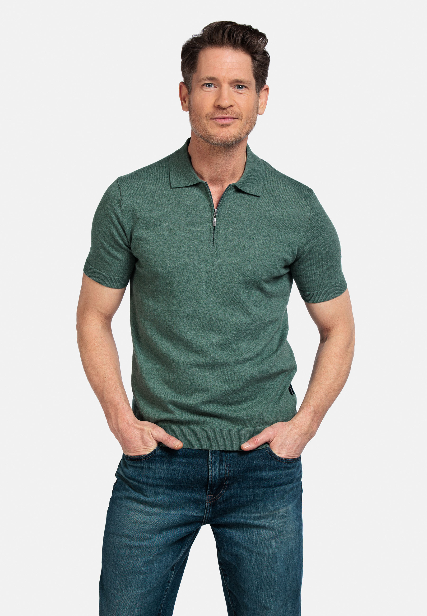 Gebreide polo met rits - Groen 