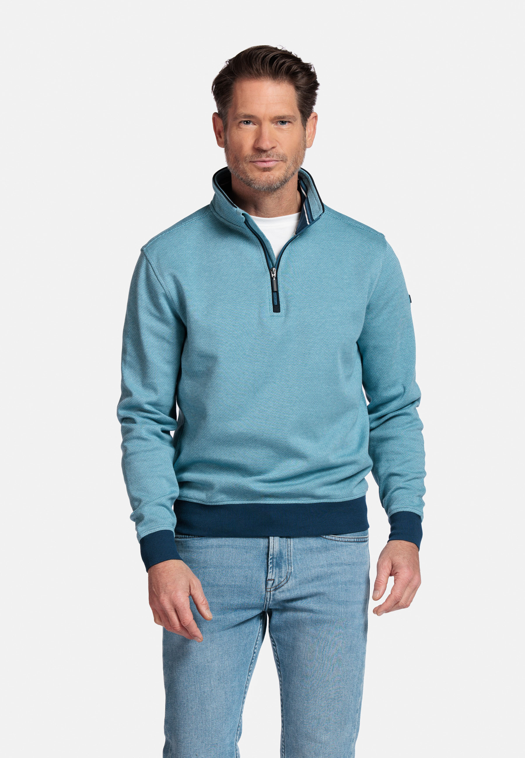 Katoen Sweatshirt met halve rits - Steel Blue