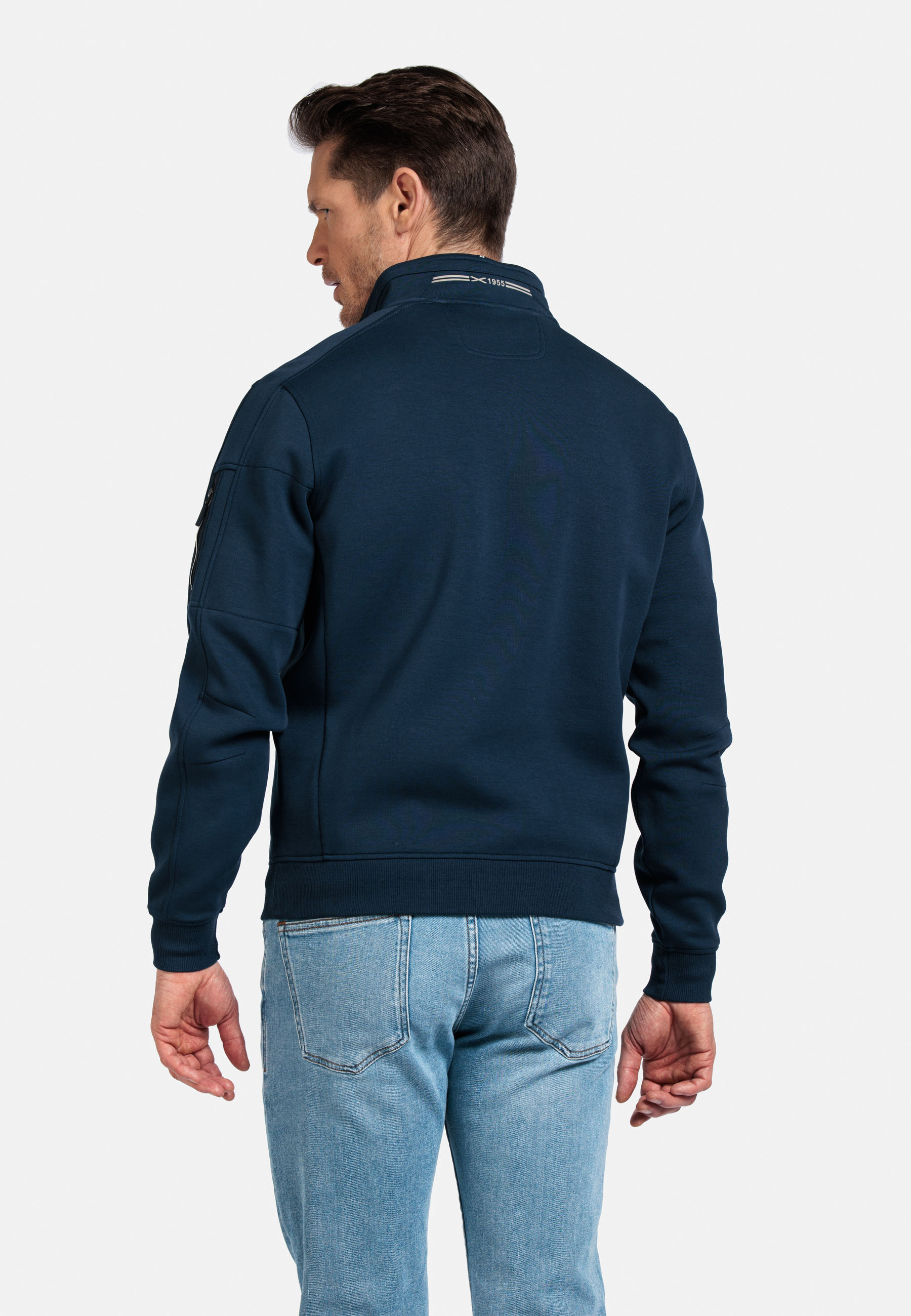 Katoenmix sweater met halve rits - Donkerblauw