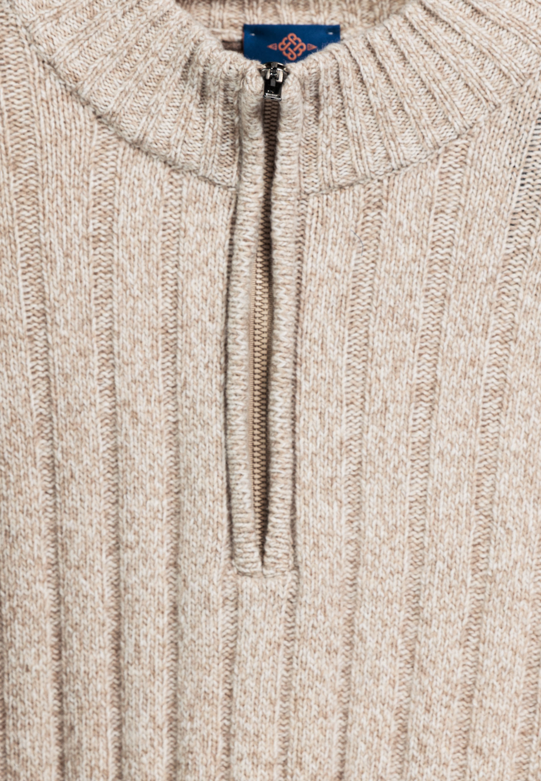 Wolmix trui met halve rits - Beige