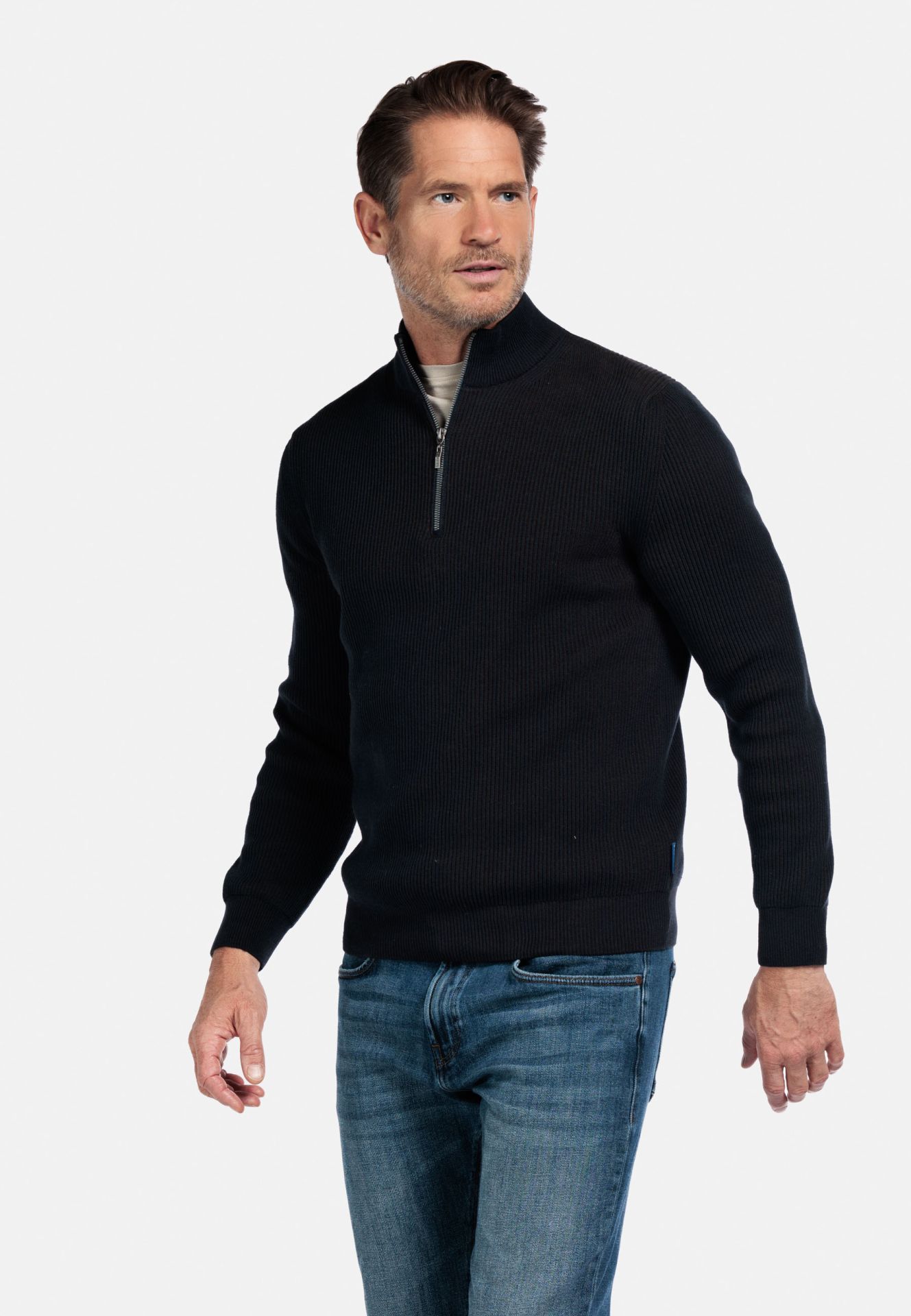 Plated ribtrui met half-zip - Blue