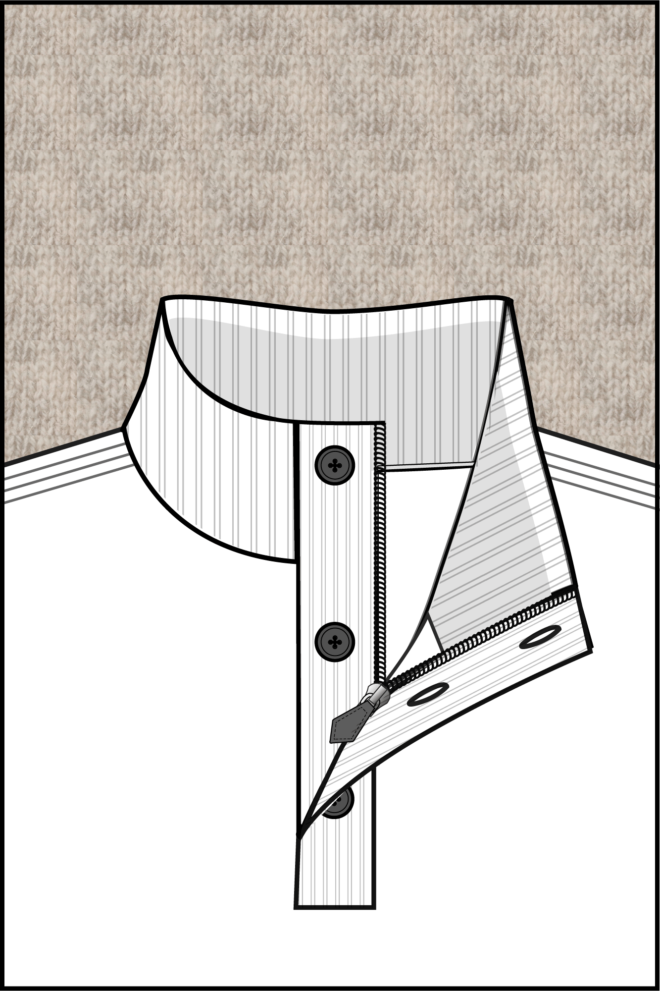 Lamswollen trui met halve rits en knopen -  Beige