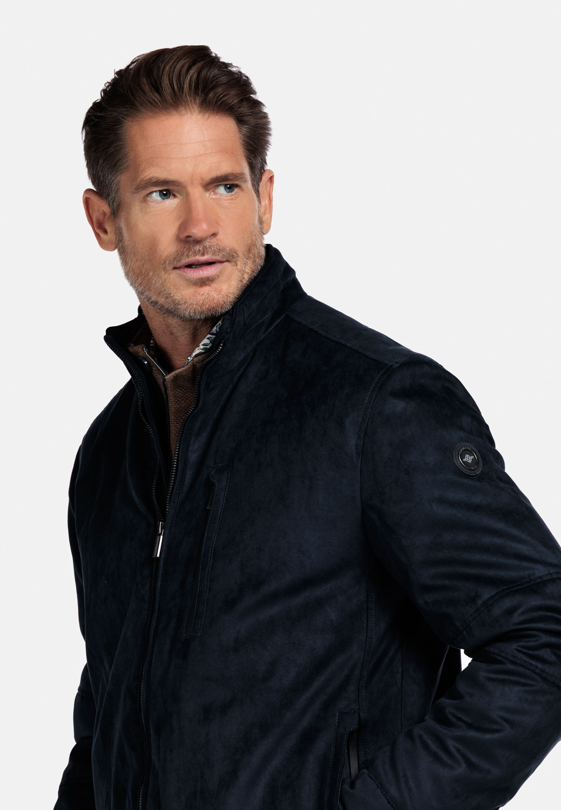 Suedine jas met opstaande kraag - Blue