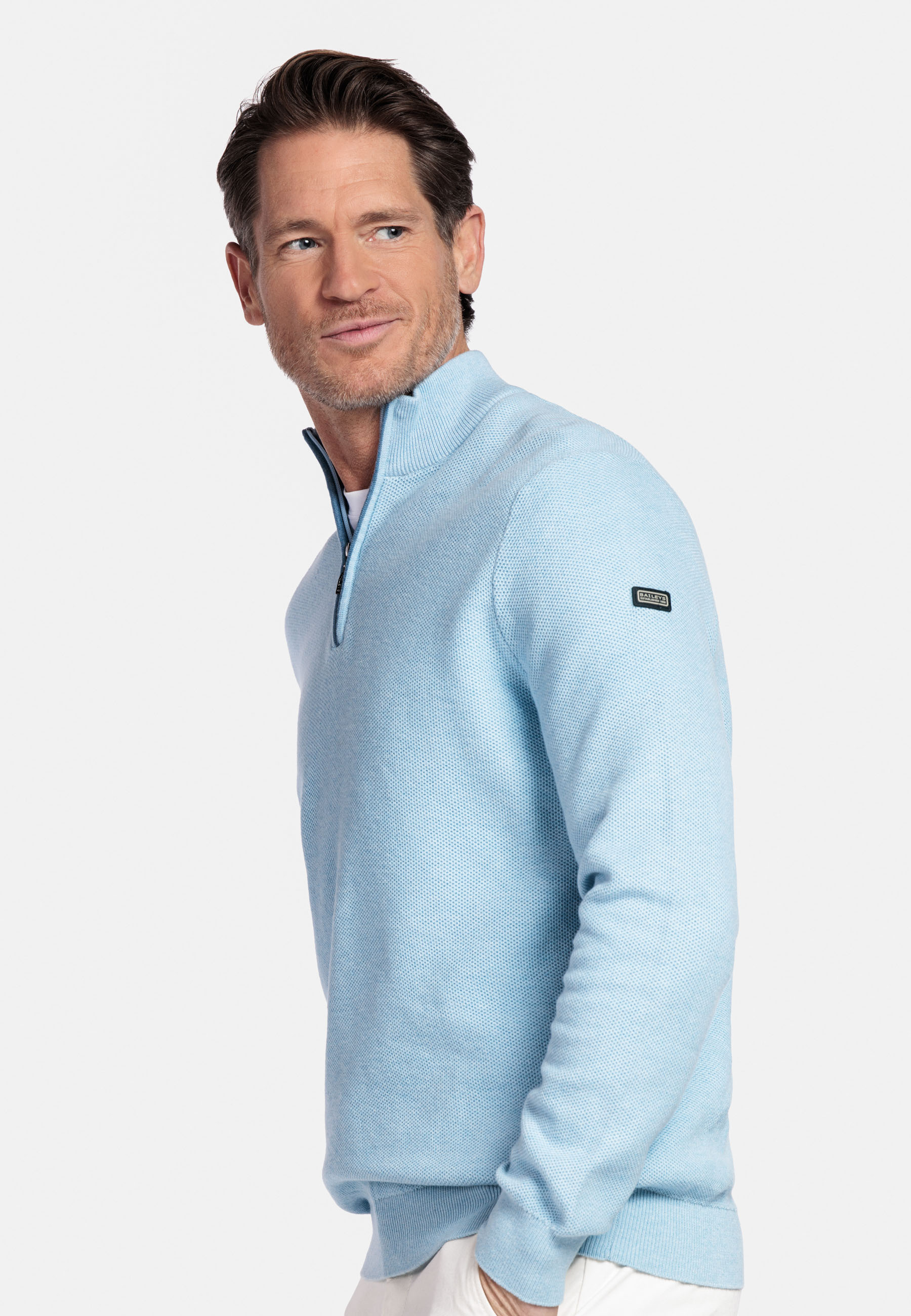 Gebreide pullover met halve rits - Light Blue