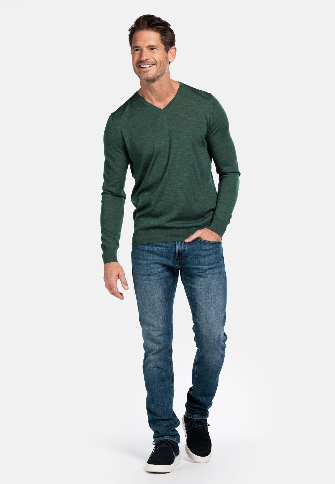 Merino trui met V-hals - Groen