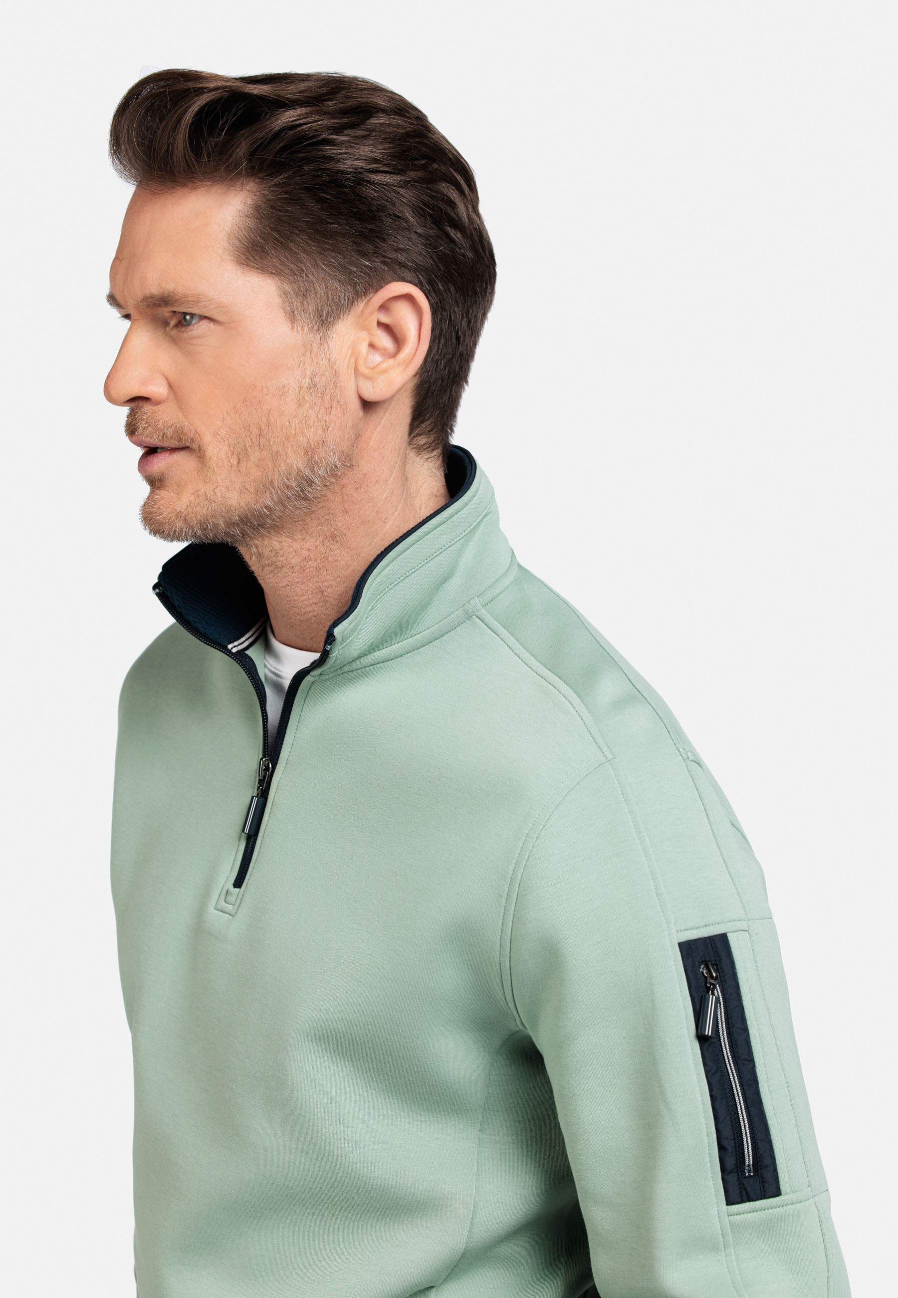 Katoenmix sweater met halve rits - Groen