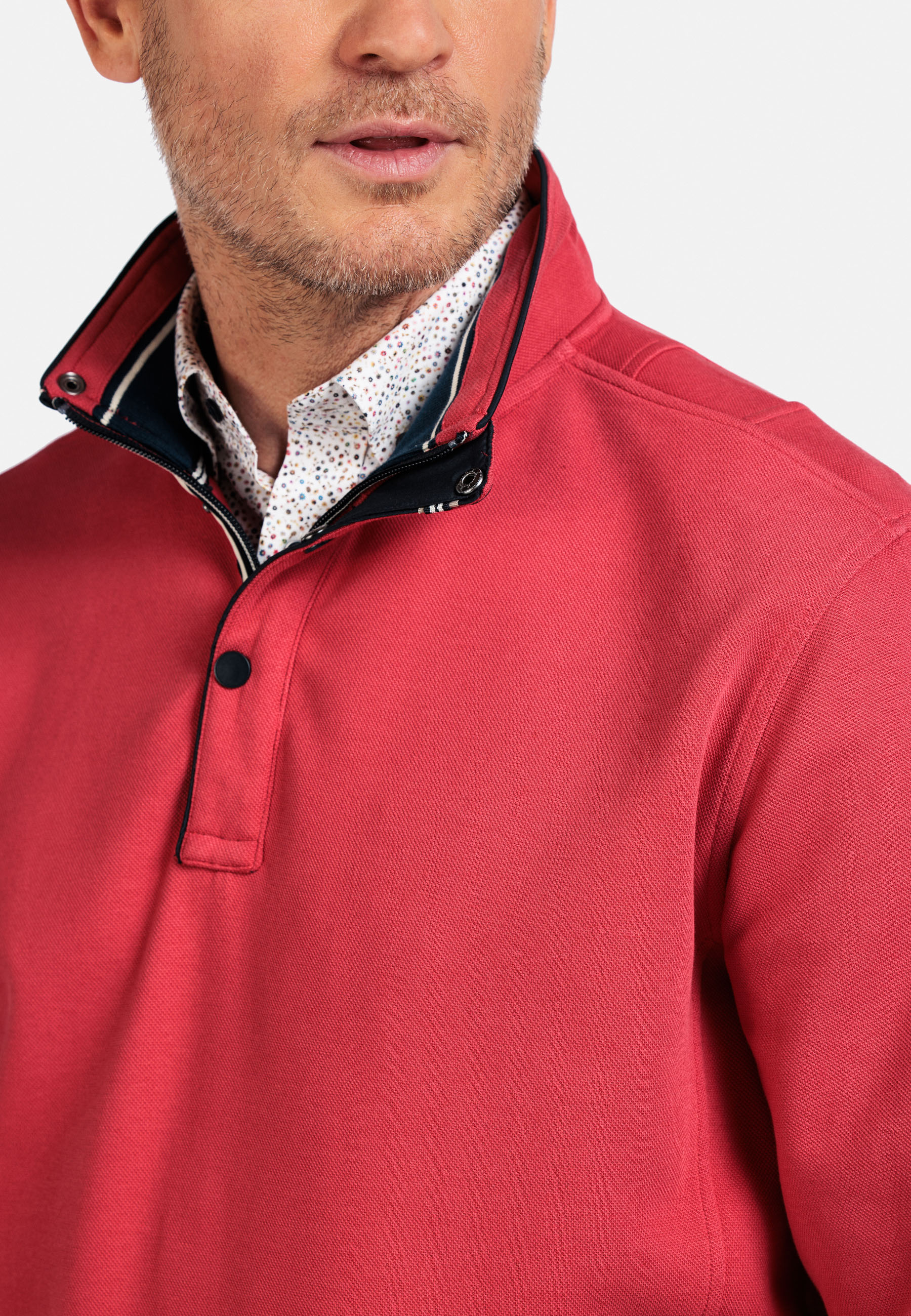 Katoenmix sweater met halve rits - Coral