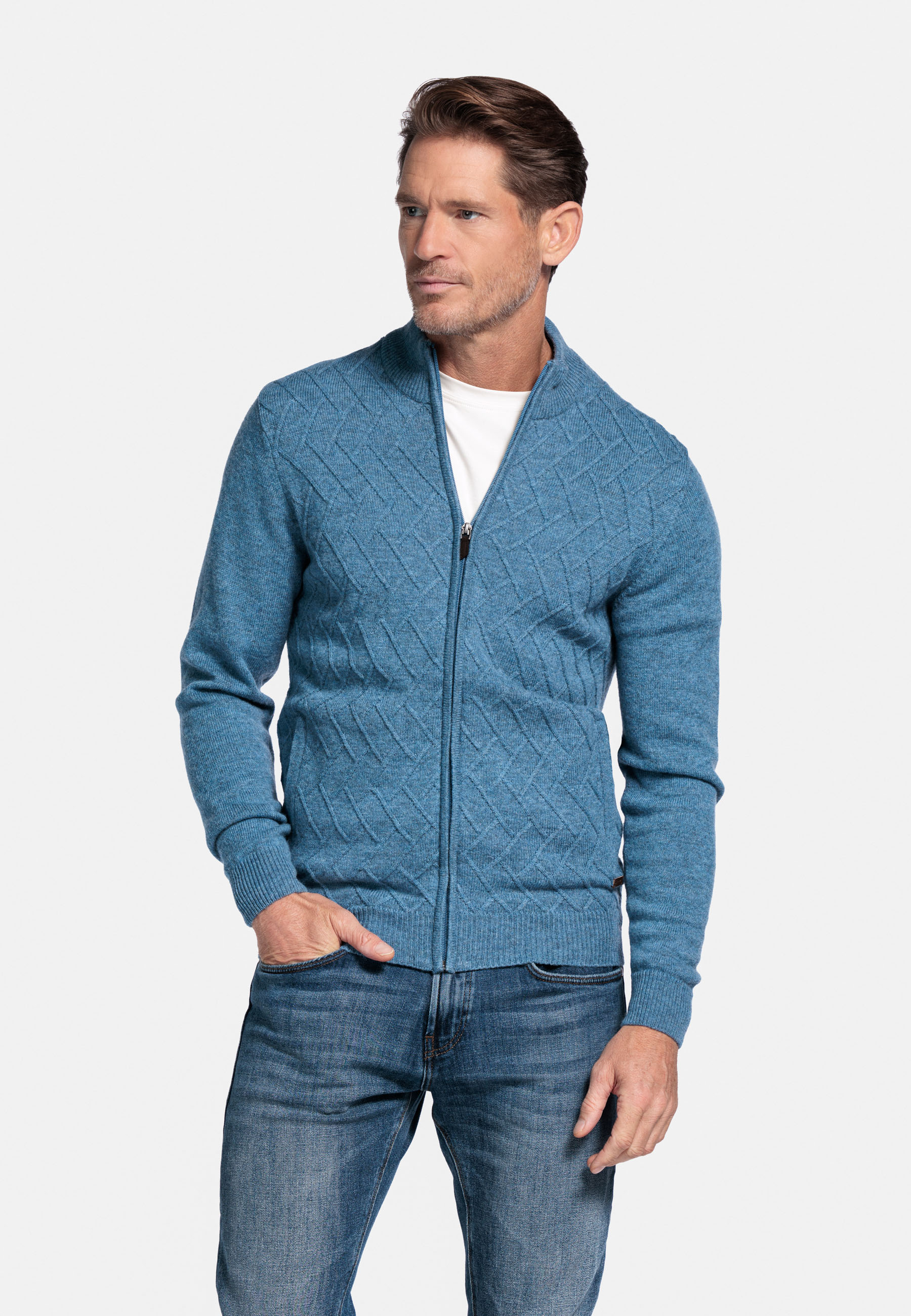 Lamswollen vest met rits - Blue