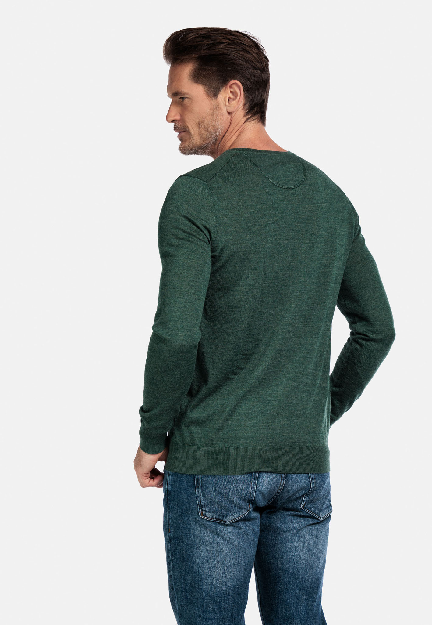 Merino trui met V-hals - Groen