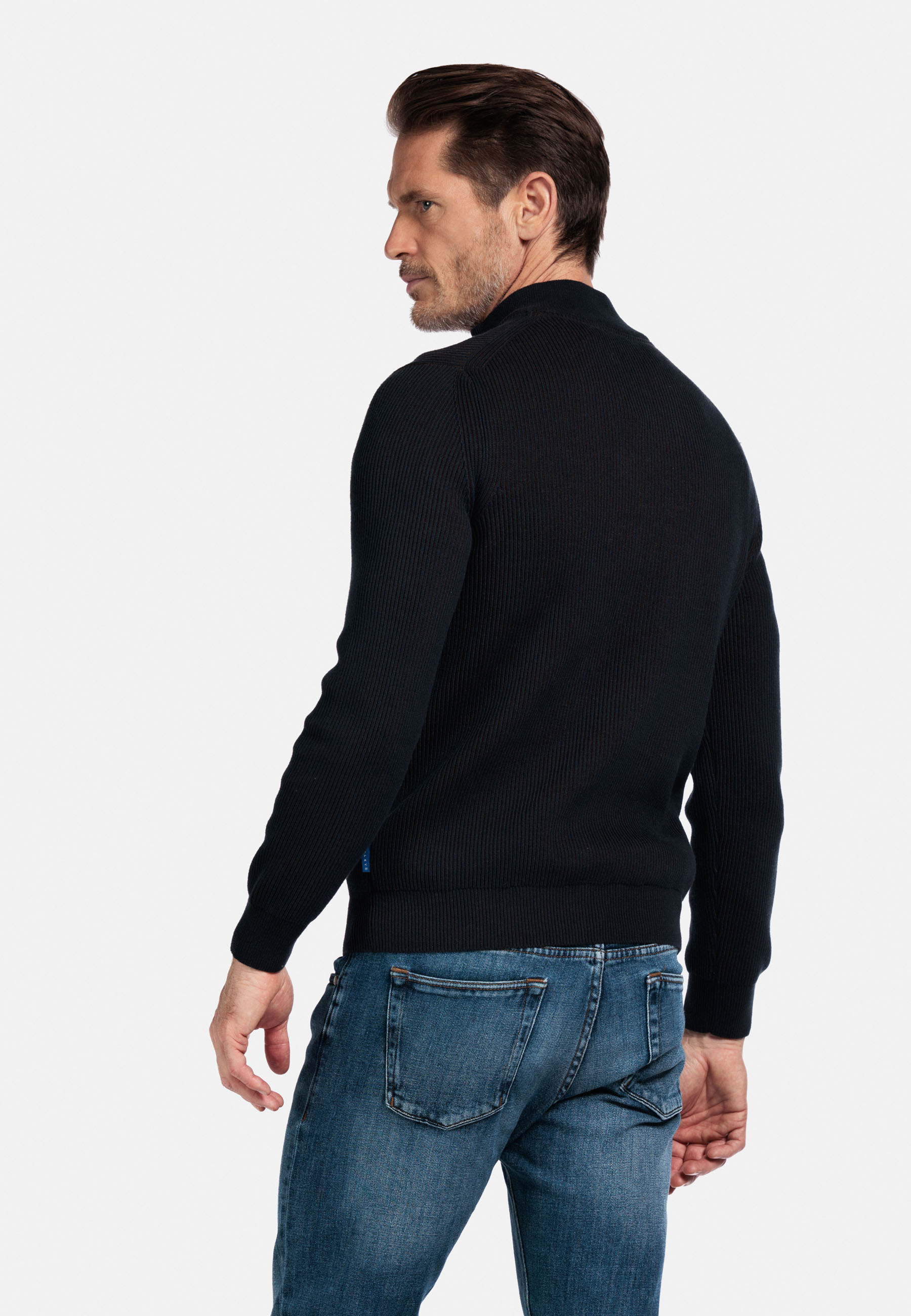 Plated ribtrui met half-zip - Blue