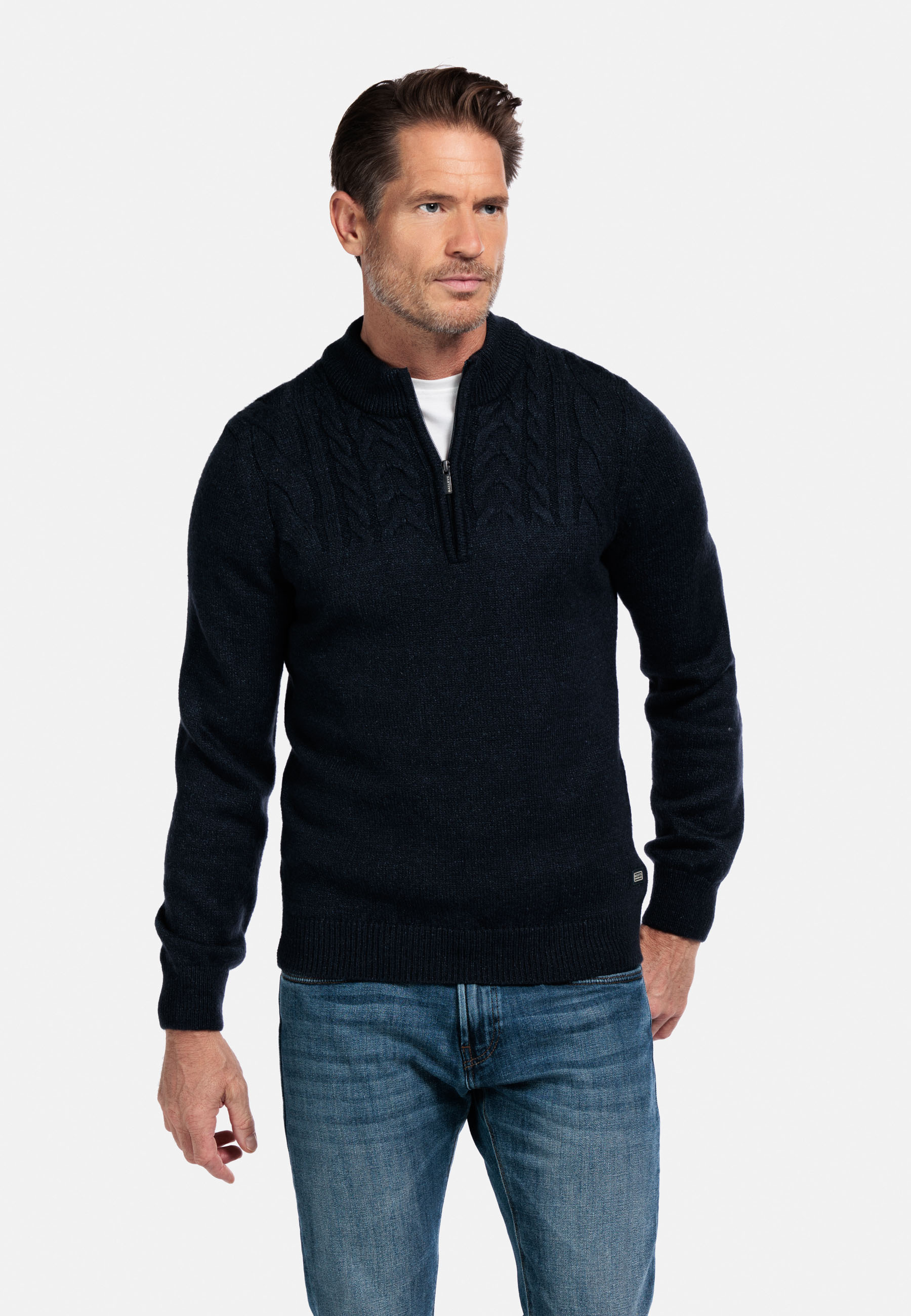 Gebreide trui met kabeldessin - Blue