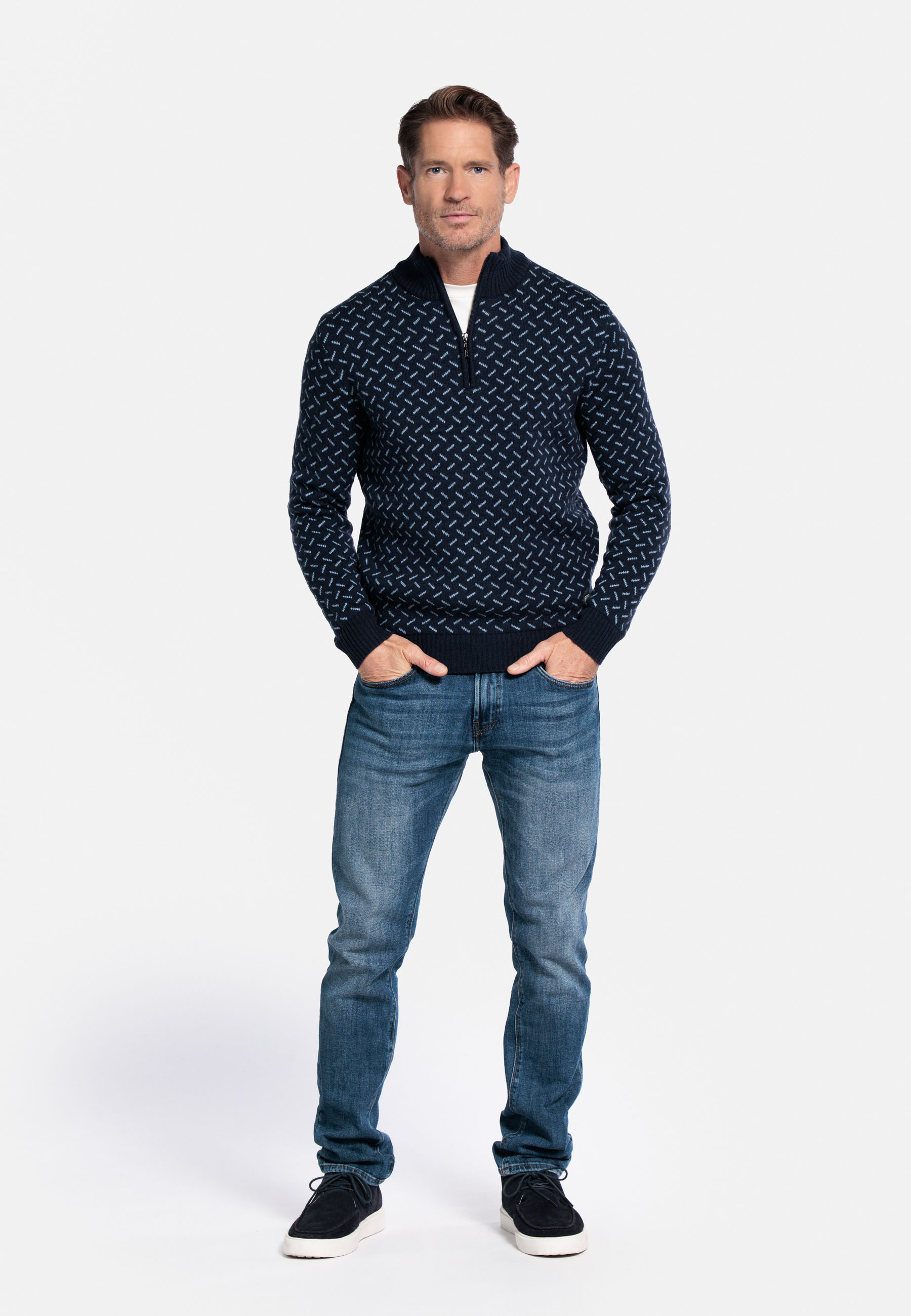 Lamswollen jacquardtrui - Blue