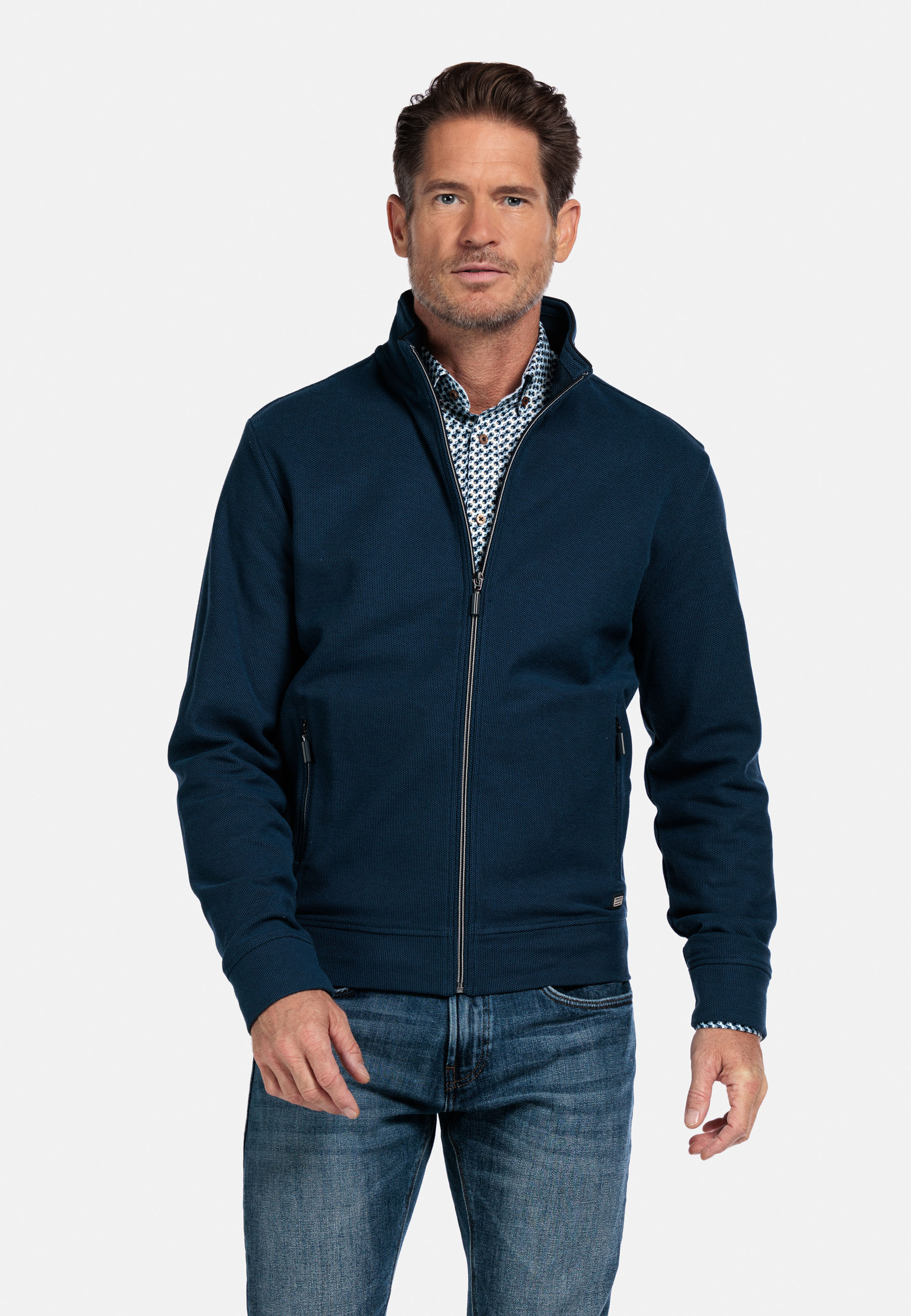 Jacquard katoenen sweatvest - Blue