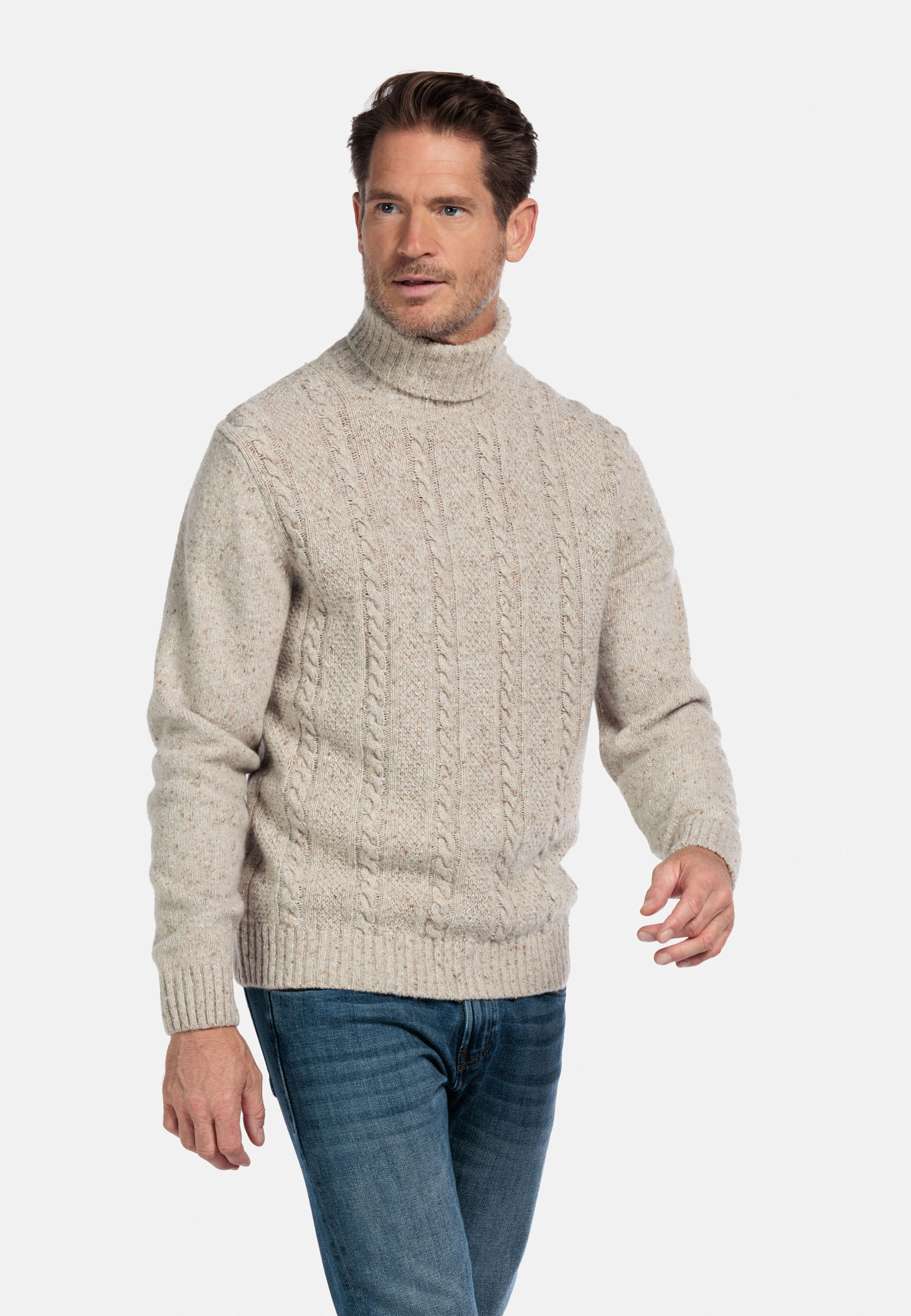 Wolmix coltrui met kabelstructuur - Beige