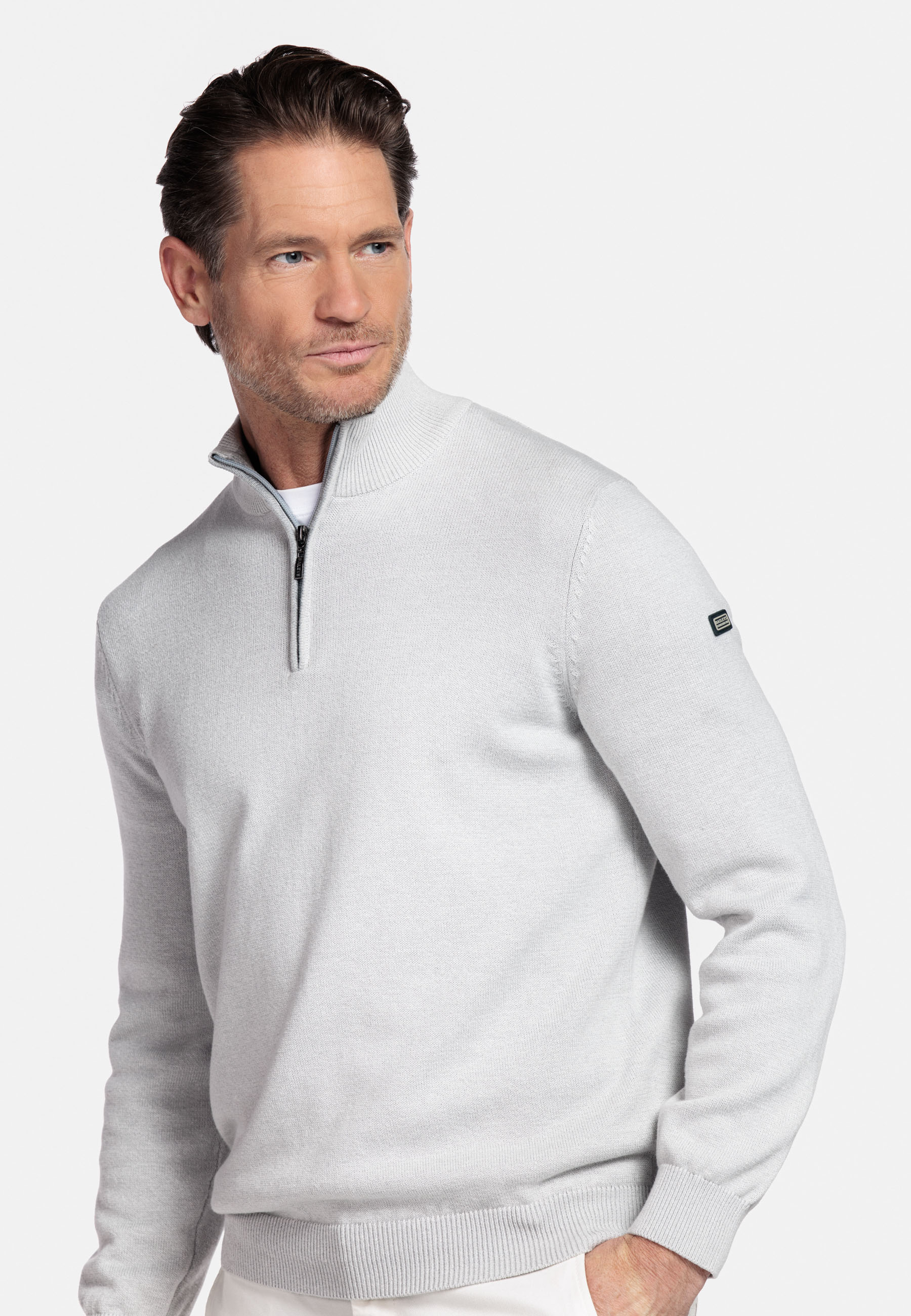 Katoenen pullover met halve rits - Grey