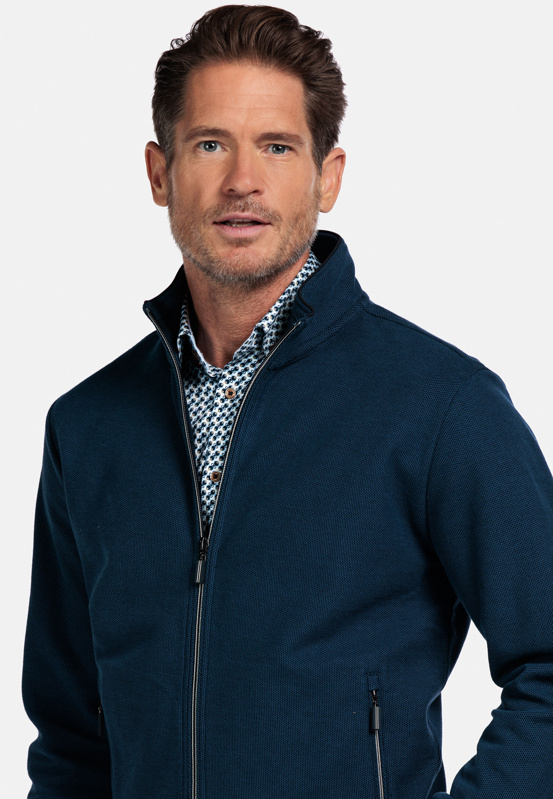 Jacquard katoenen sweatvest - Blue