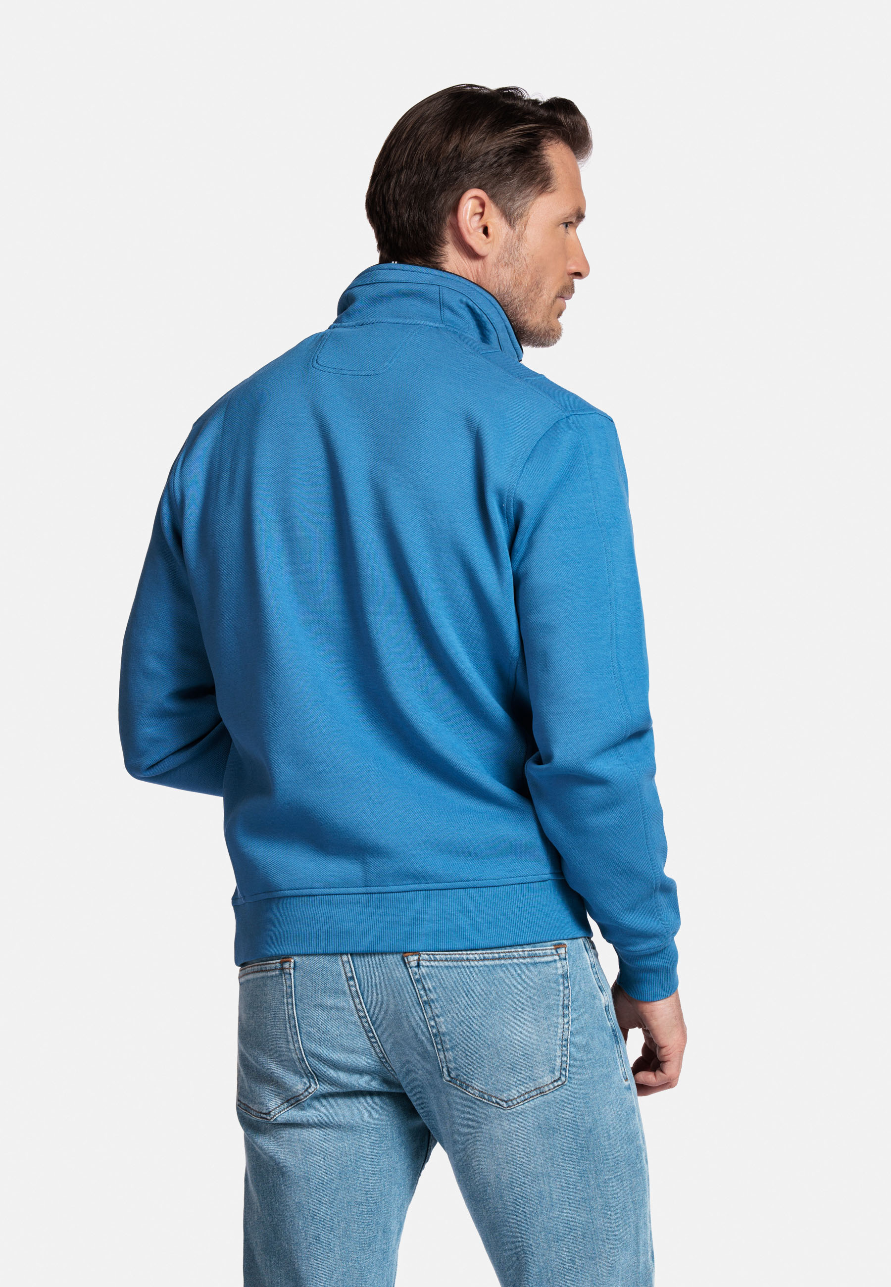 Katoenmix sweater met halve rits - Lichtblauw