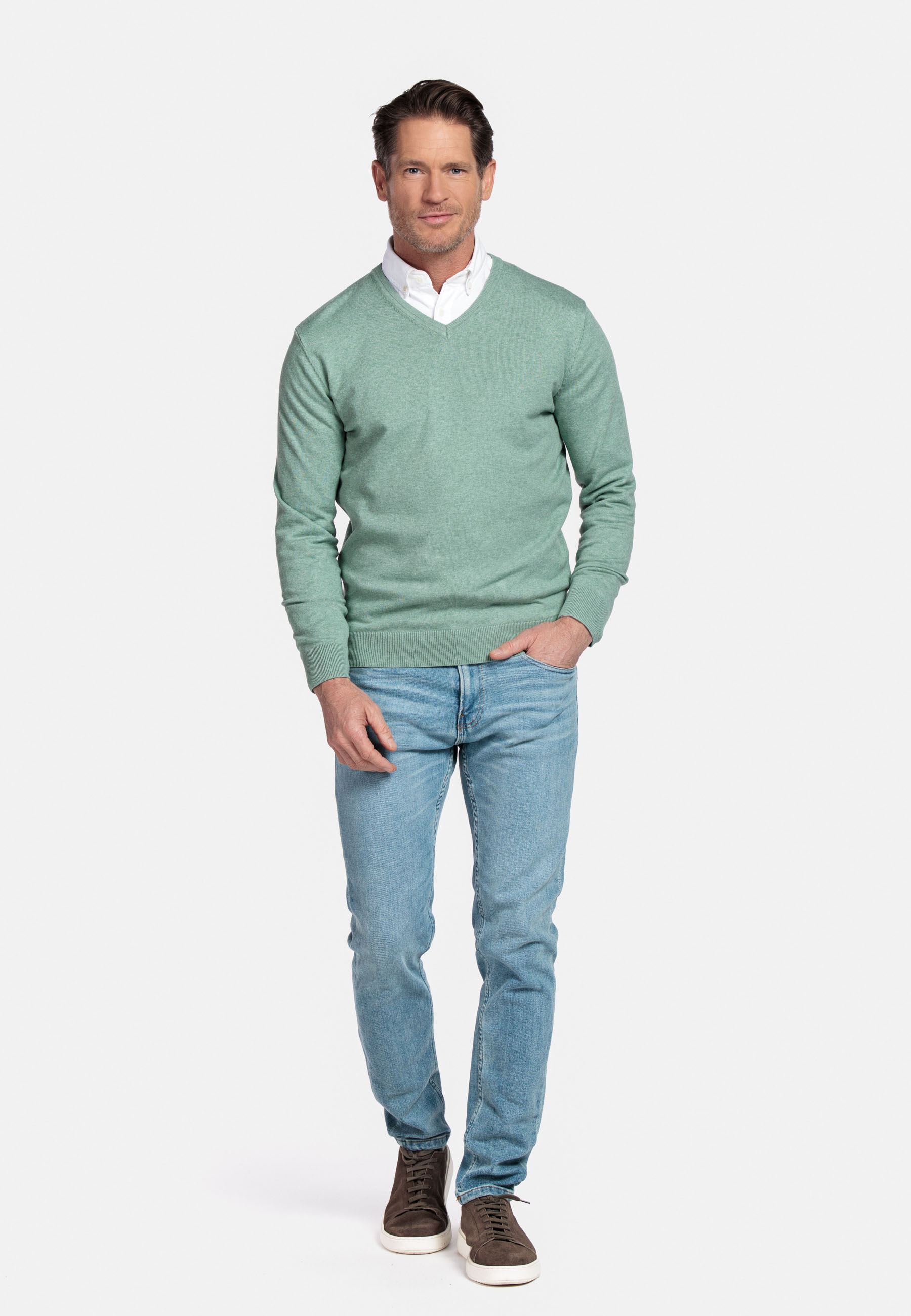 Pima katoen V-hals pullover - Green
