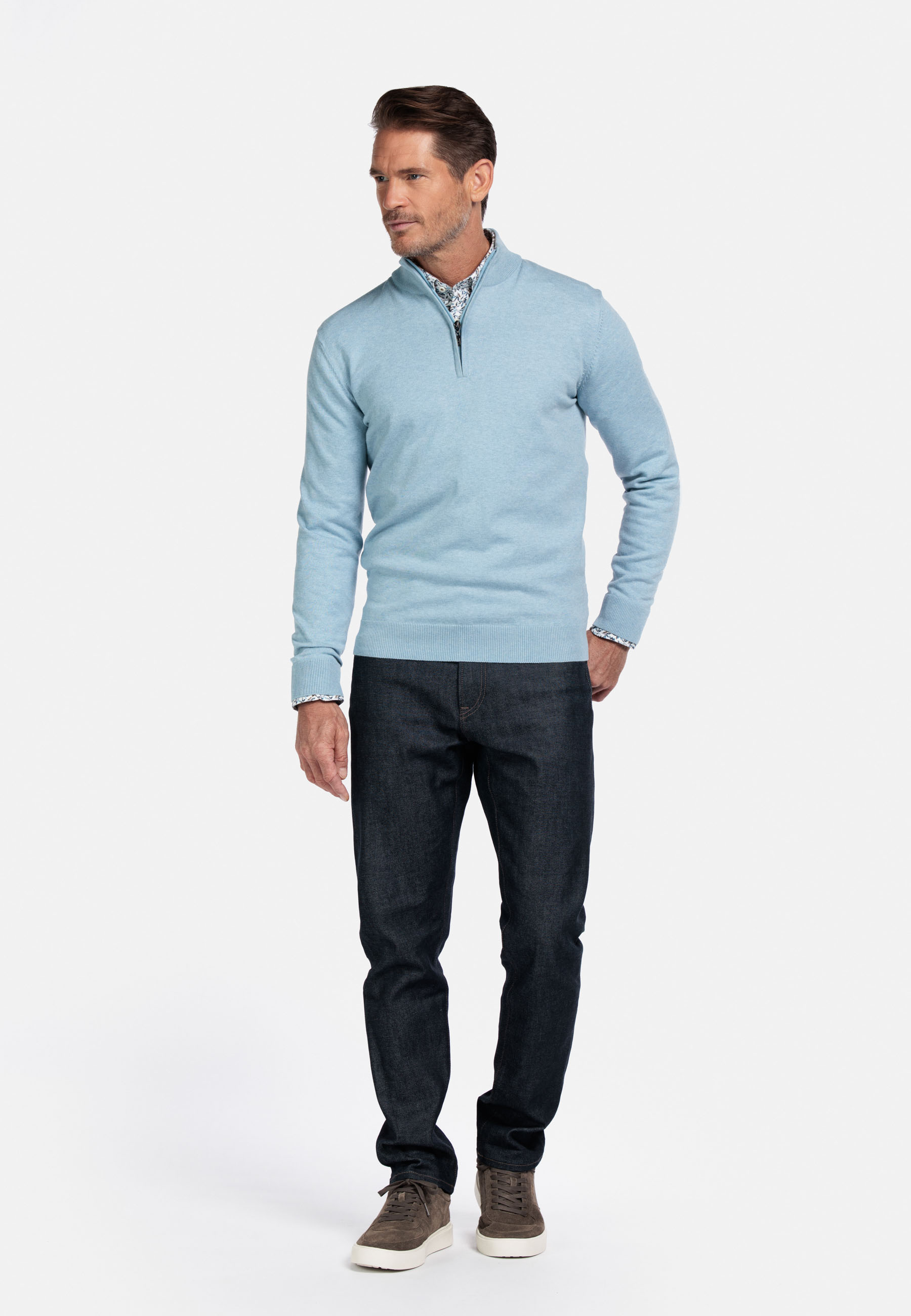 Katoenmix pullover met halve rits - Blue