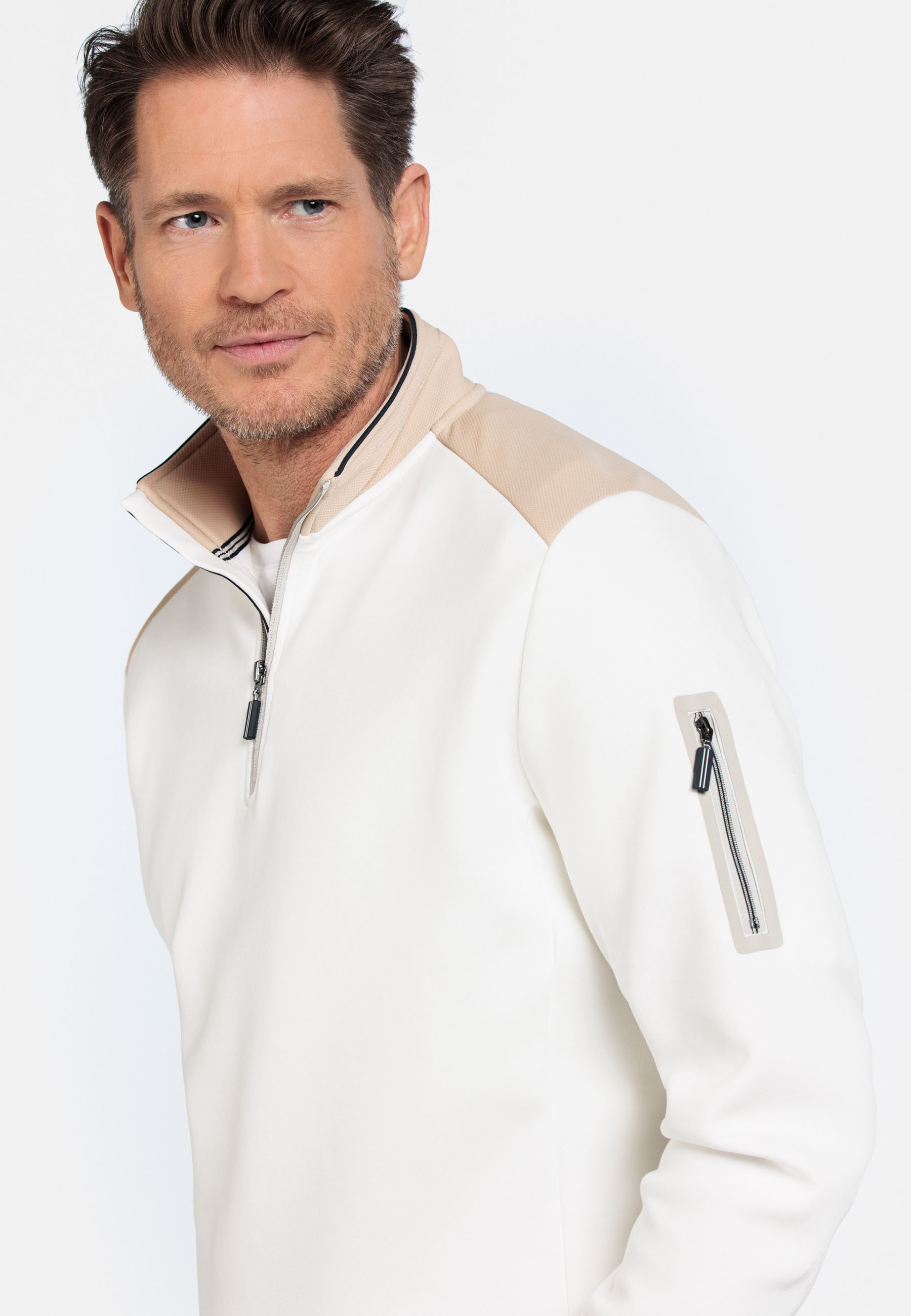 Sportieve sweater met halve rits - Wit