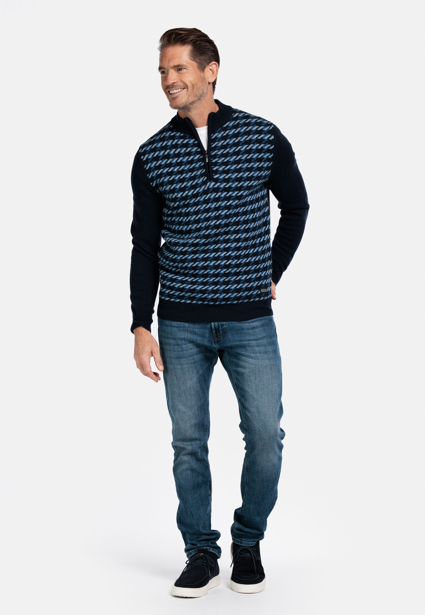 Lamswollen jacquardtrui - Blue