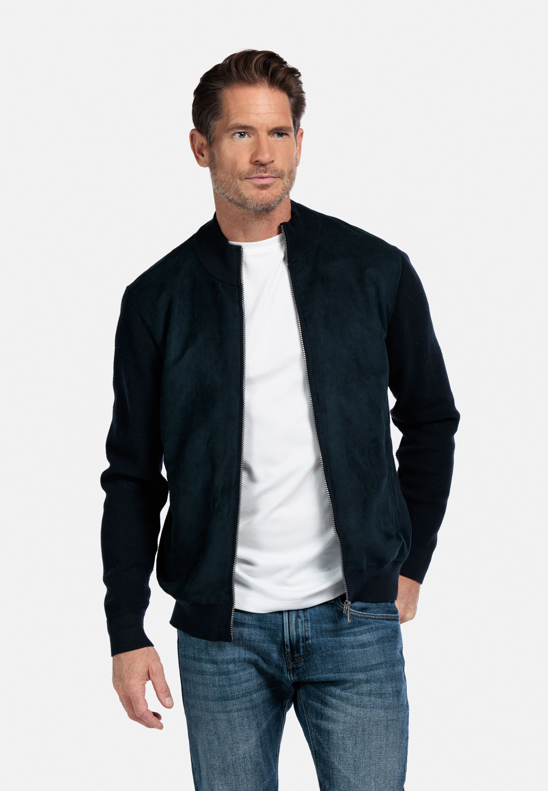 Gebreid vest met suedine front - Blue