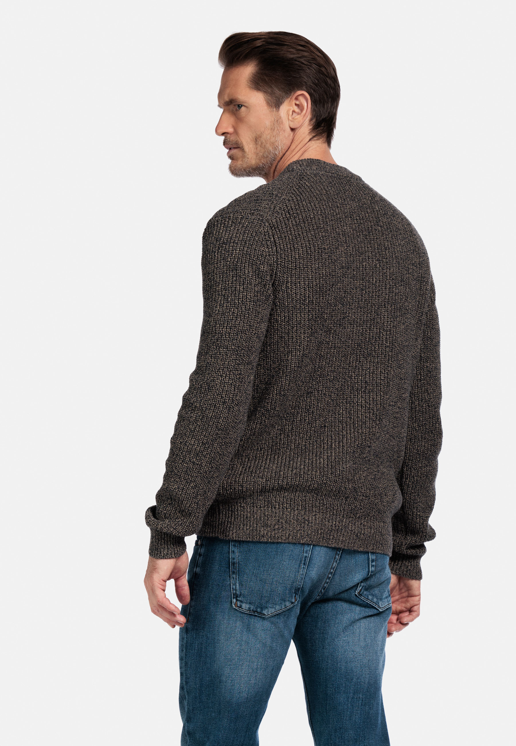 Gemeleerde ribtrui met ronde hals - Beige