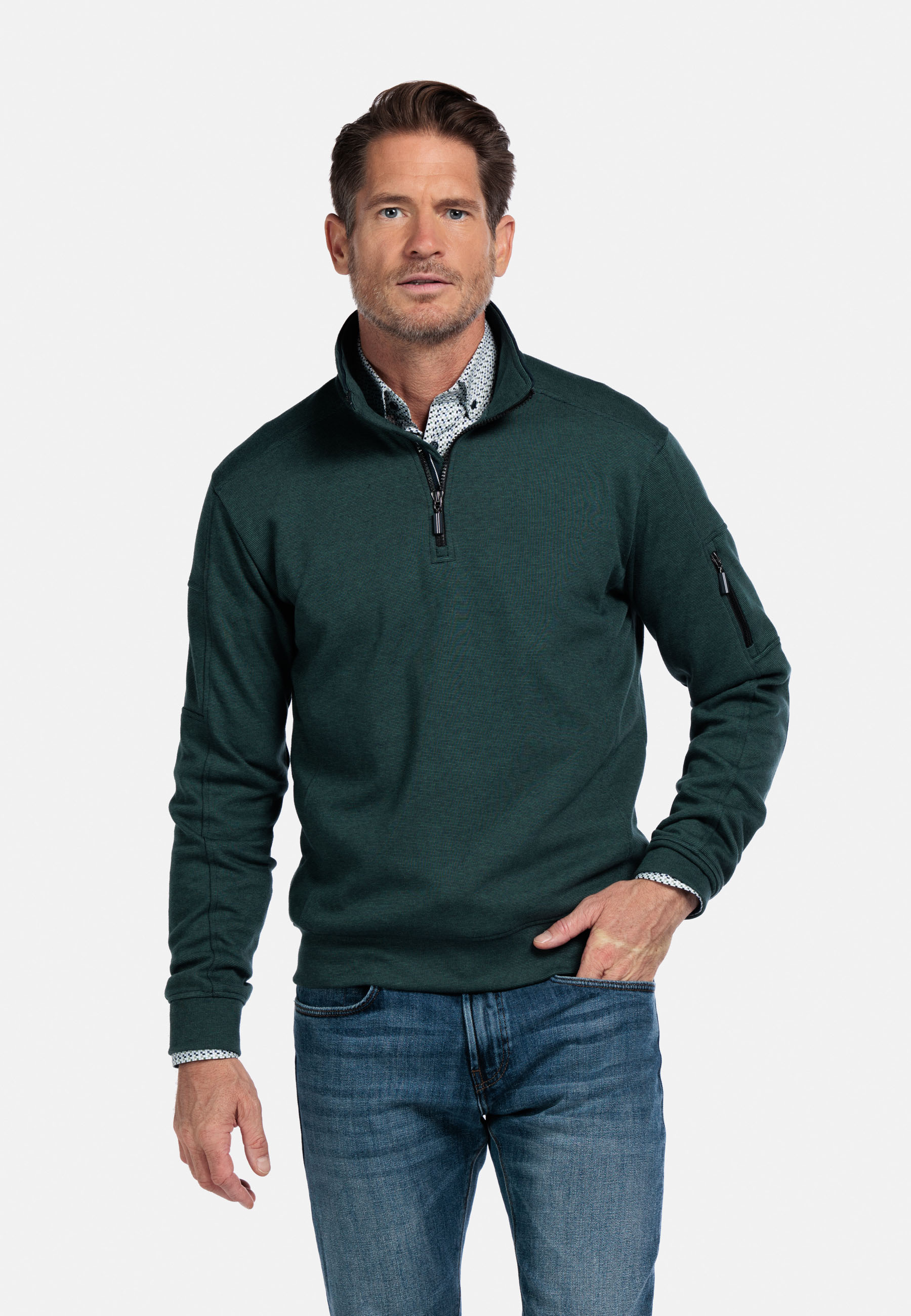 Interlock sweater met halve rits - Green