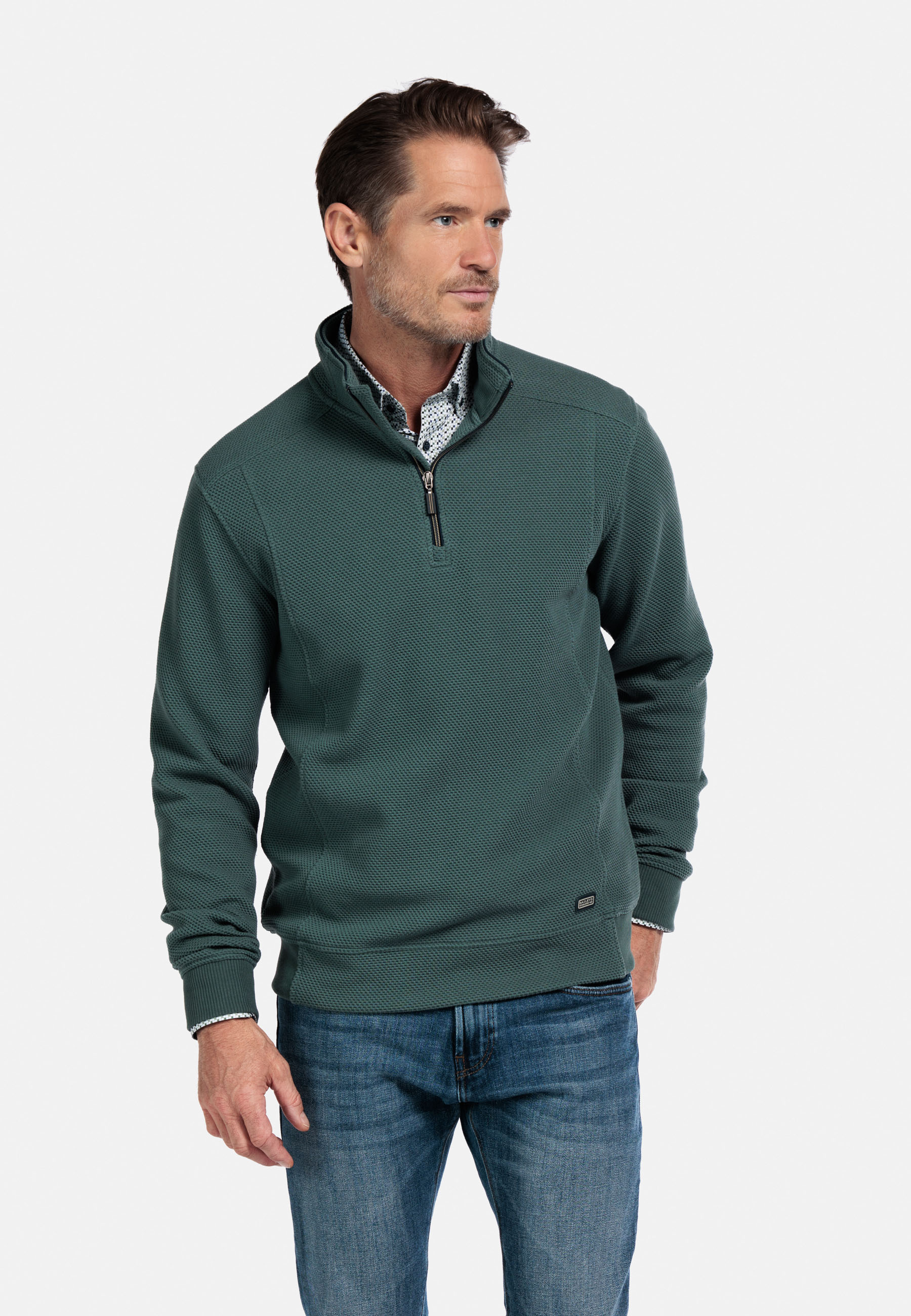 Interlock sweater met halve rits - Green