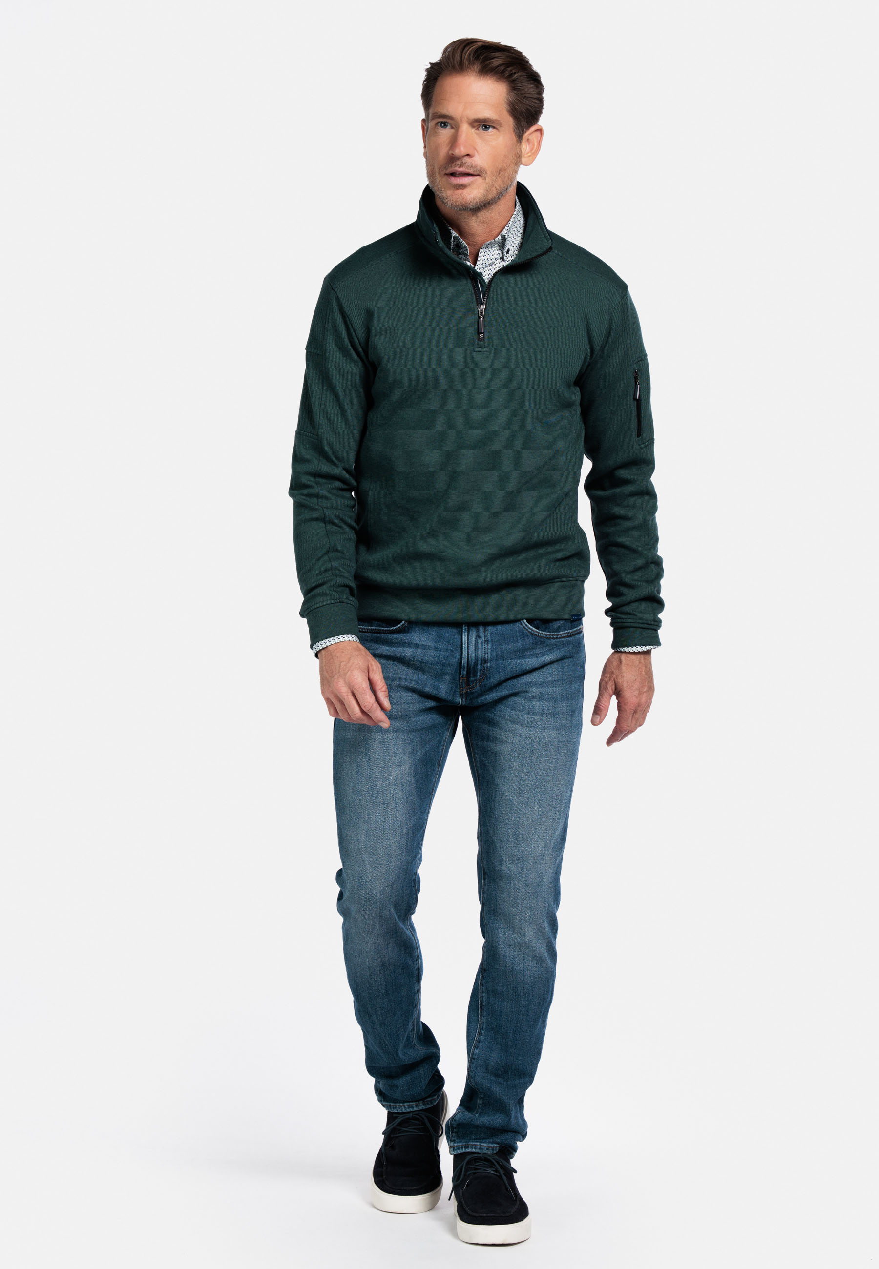 Interlock sweater met halve rits - Green