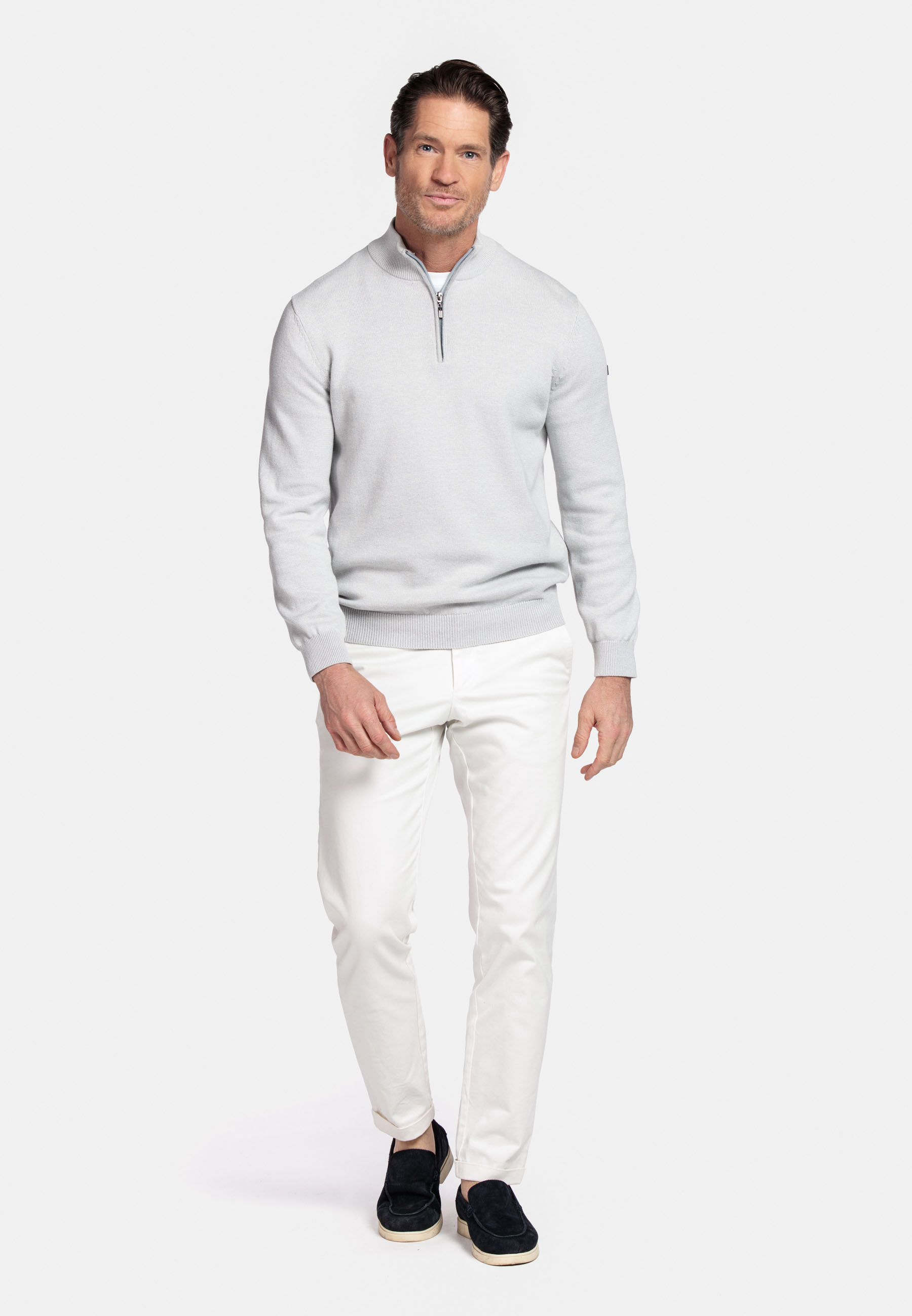 Katoenen pullover met halve rits - Grey
