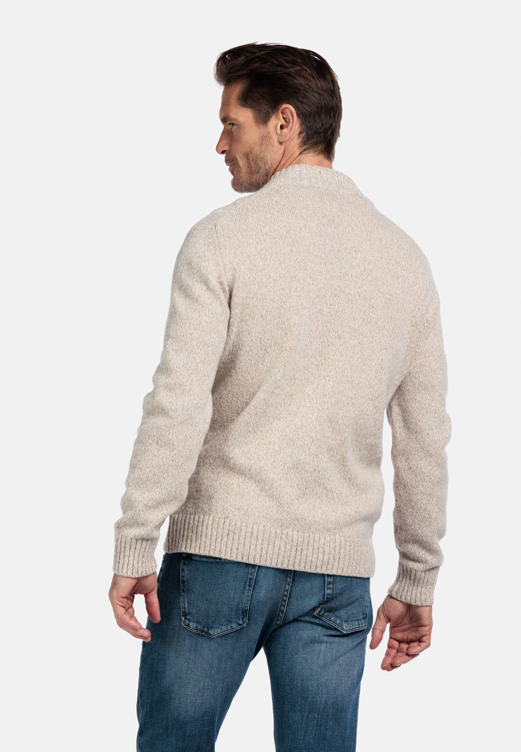 Wolmix trui met halve rits - Beige