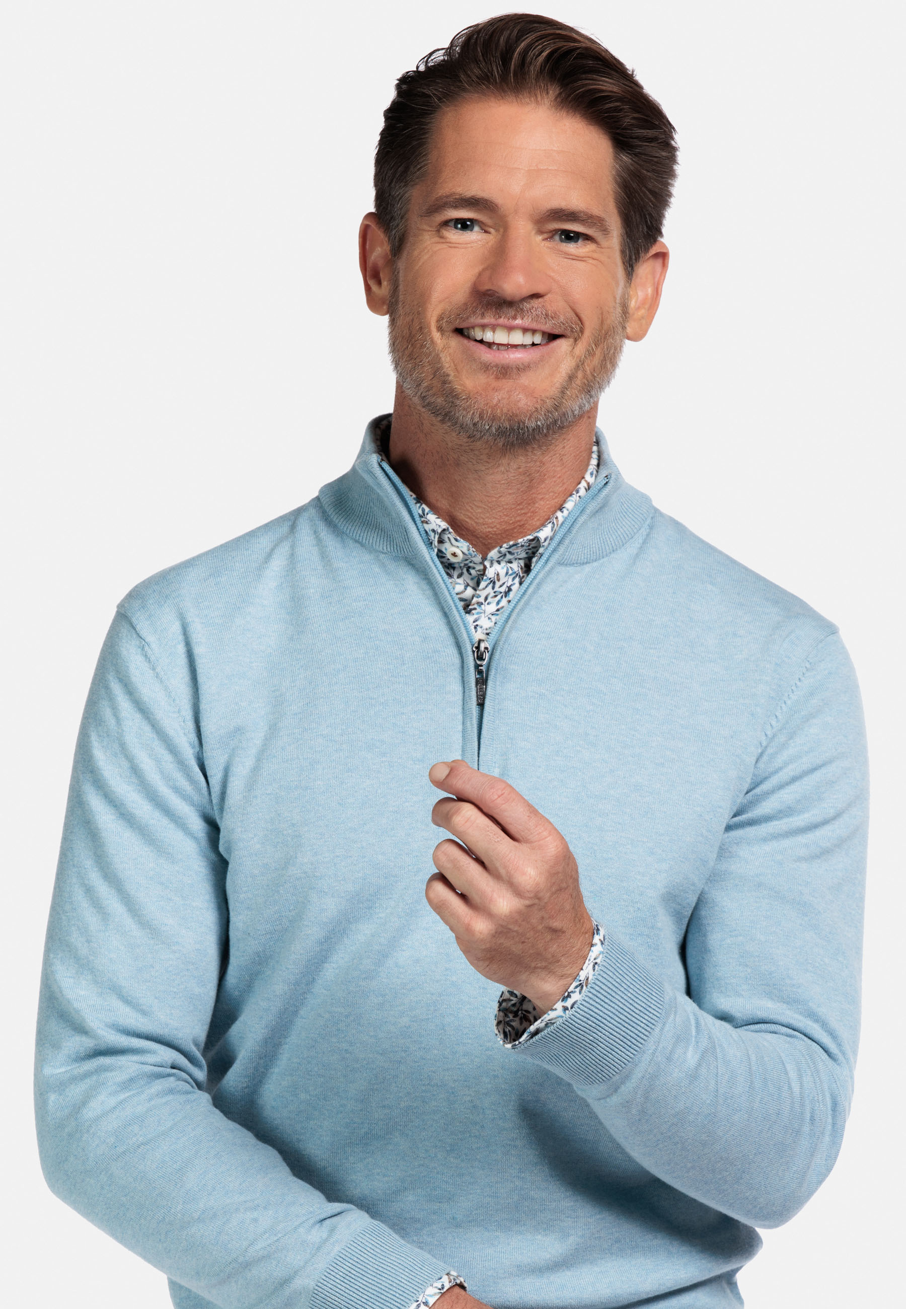 Katoenmix pullover met halve rits - Blue