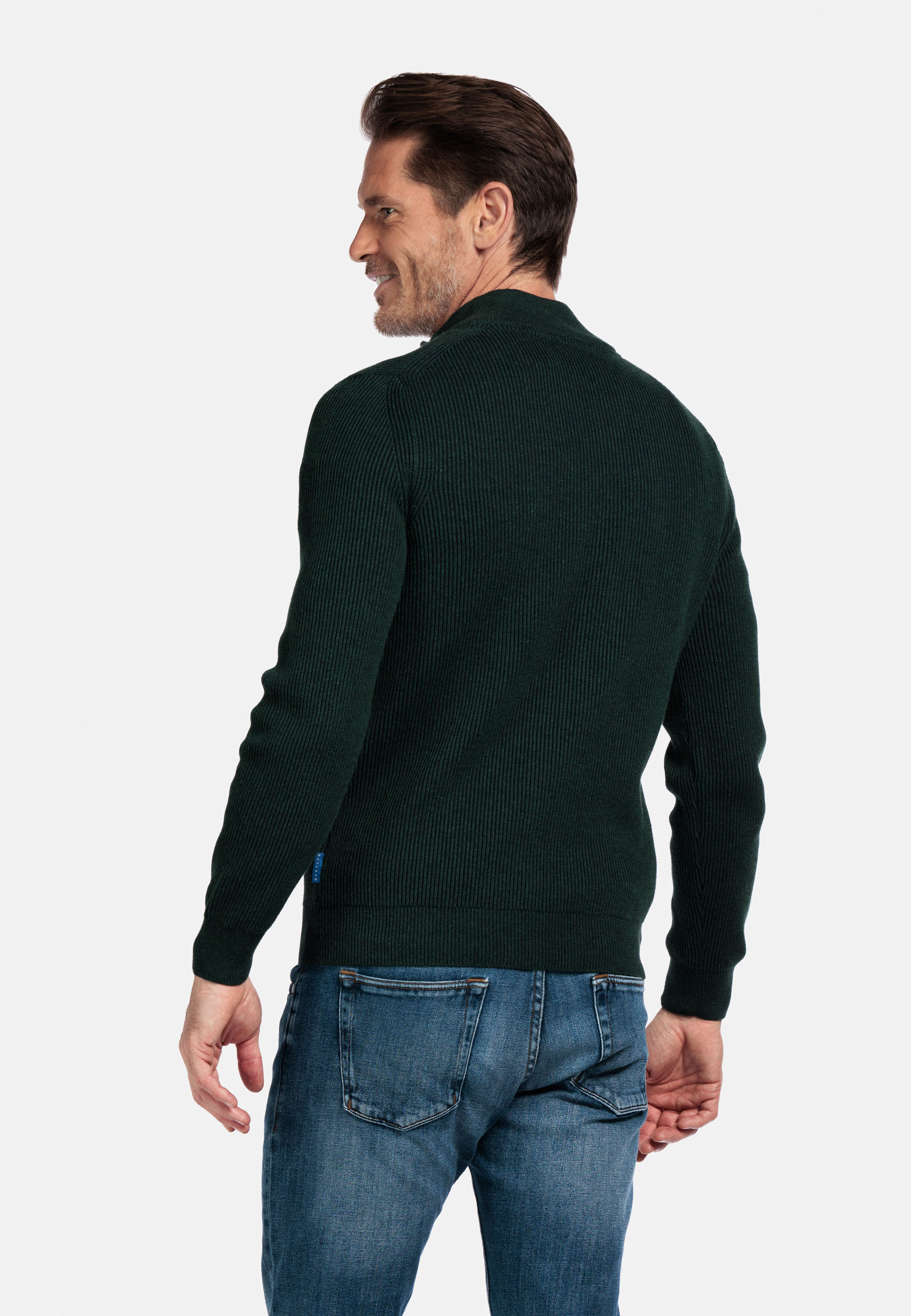 Plated ribtrui met halve rits - Green