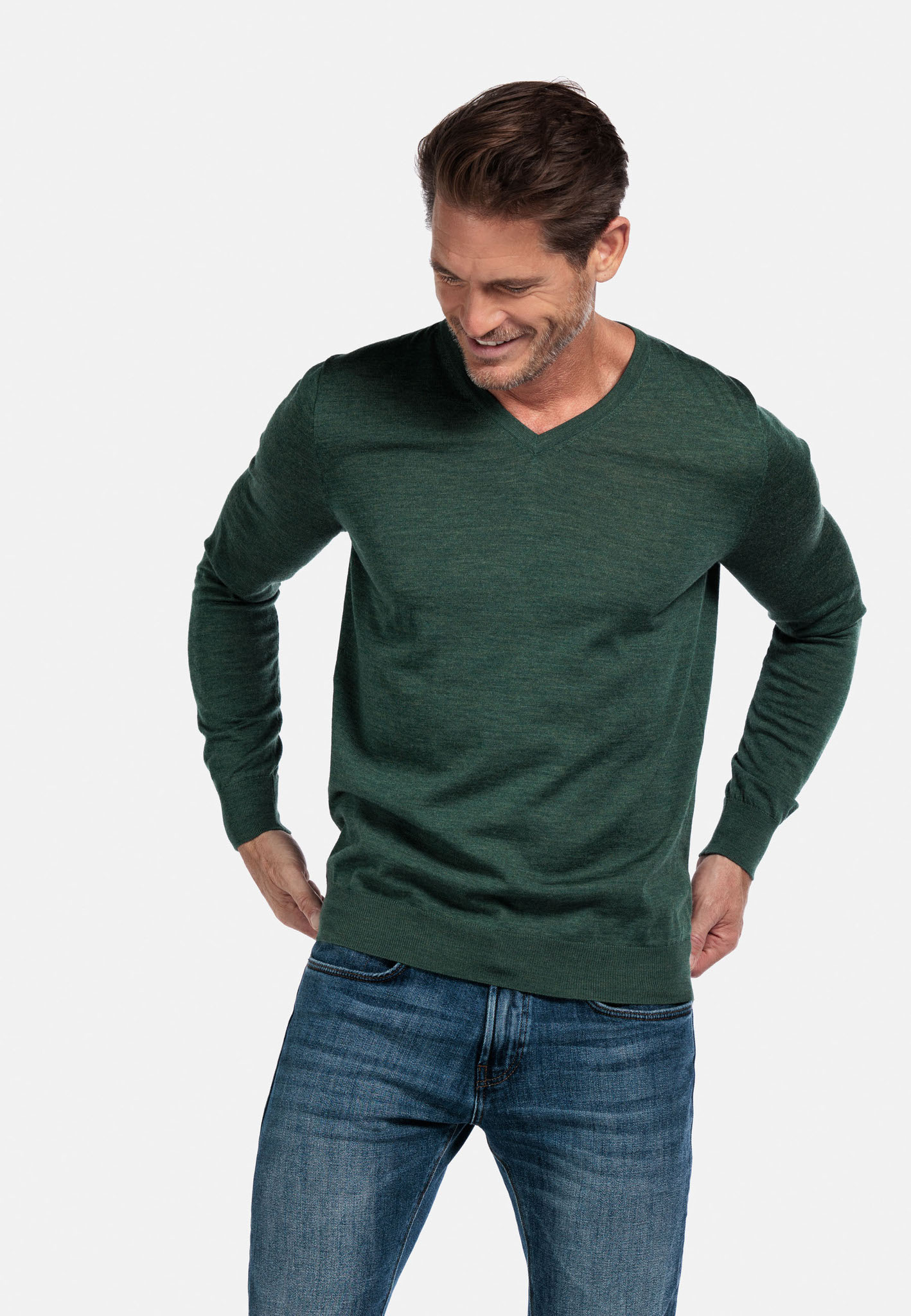 Merino trui met V-hals - Groen