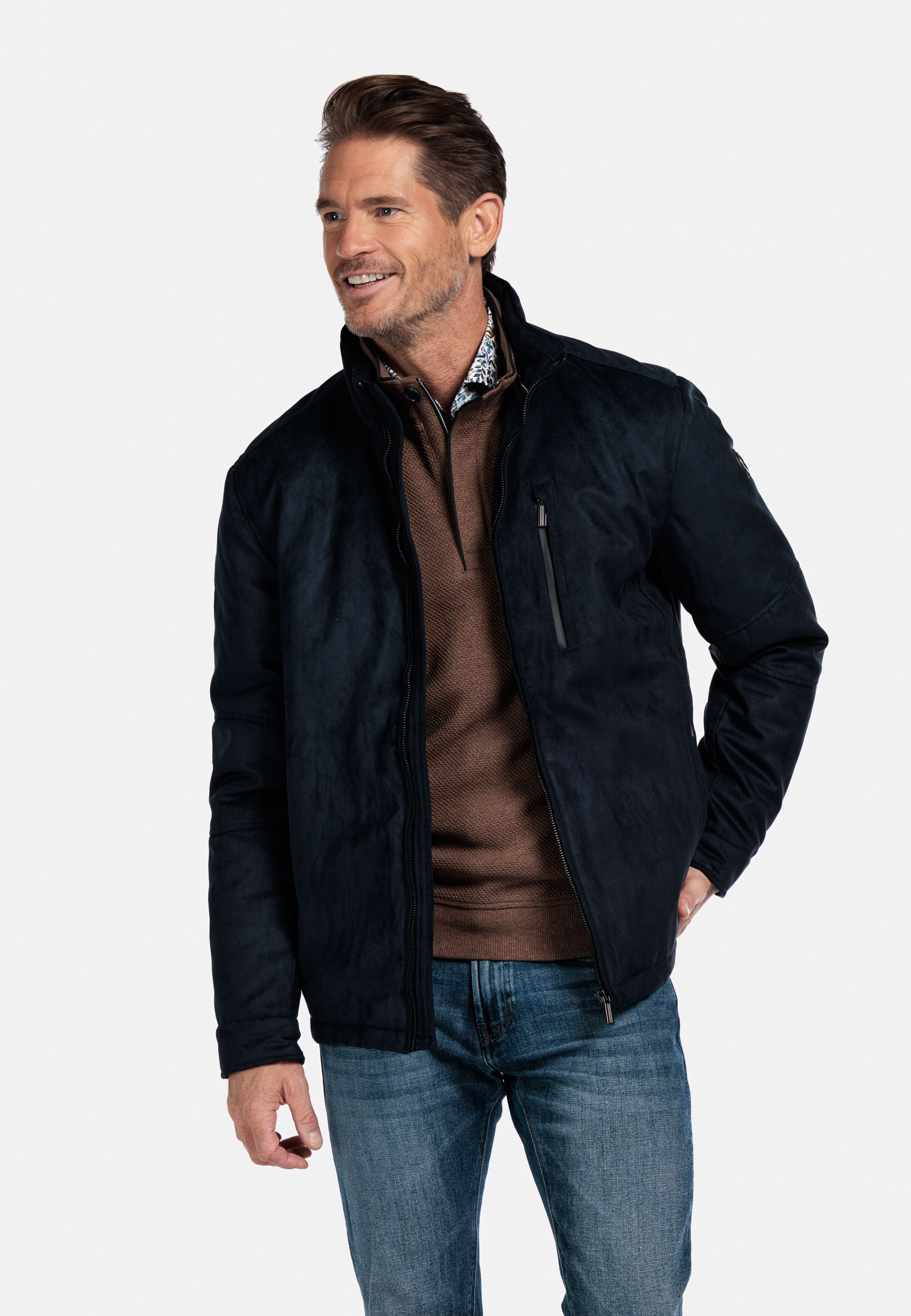 Suedine jas met opstaande kraag - Blue