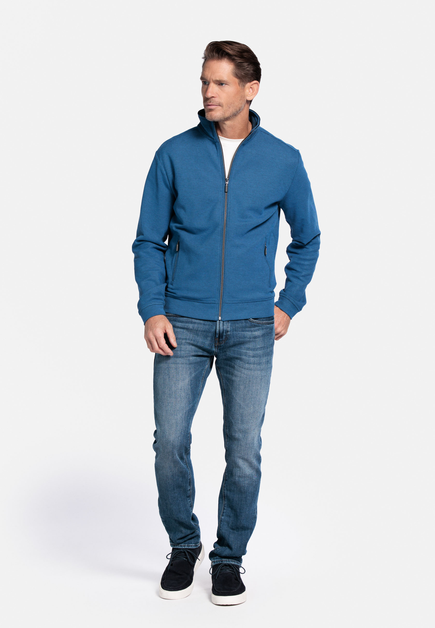 Jacquard katoenen sweatvest - Mid Blue