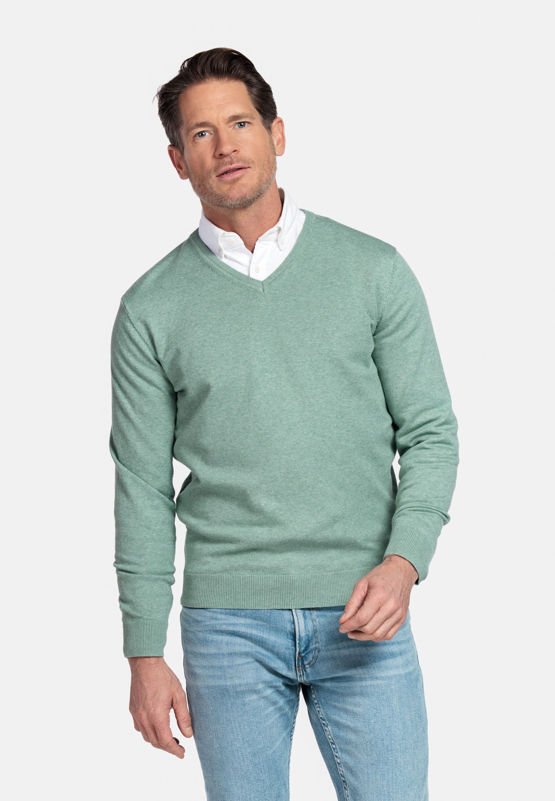 Pima katoen V-hals pullover - Green