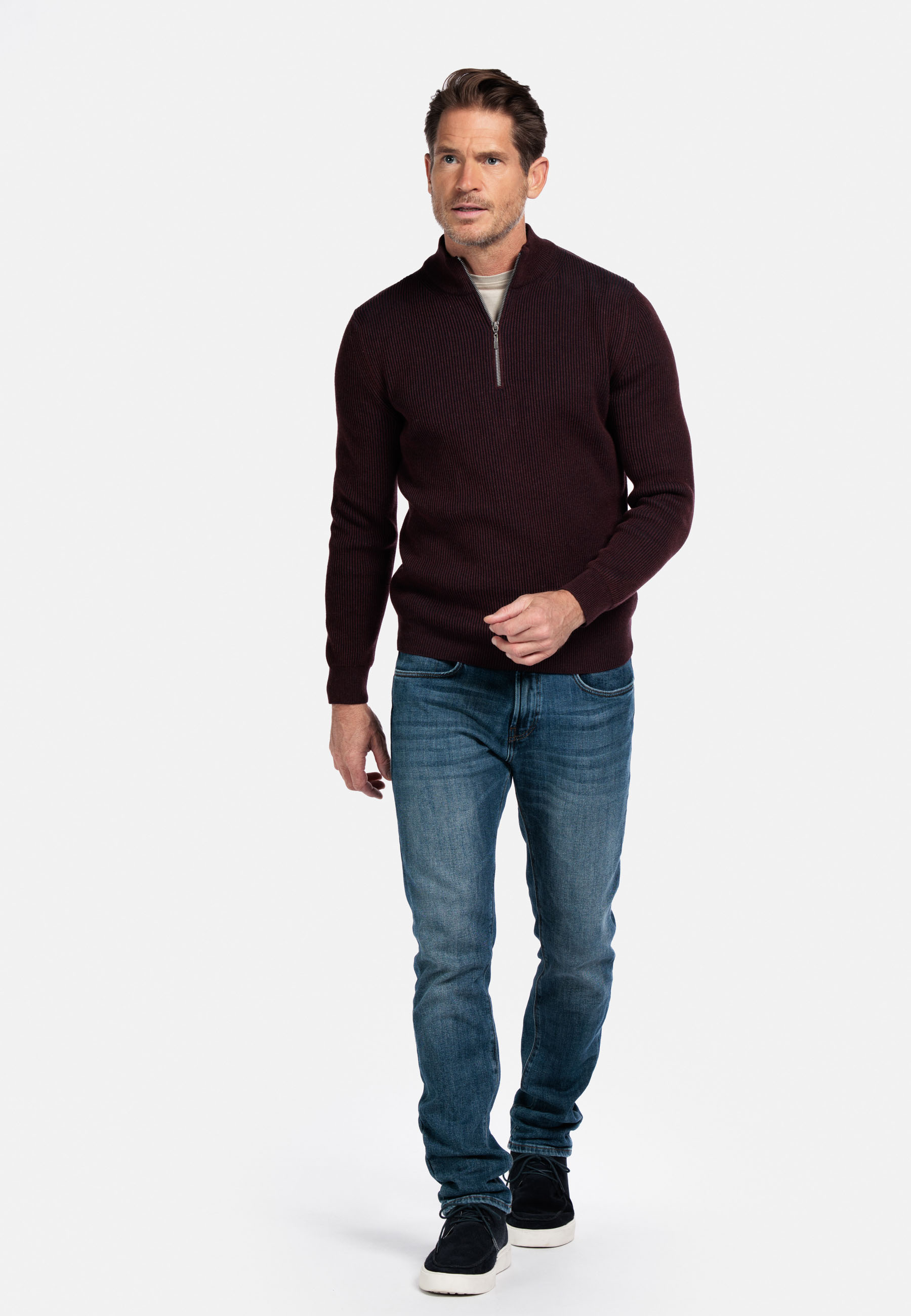 Plated ribtrui met halve rits - Purple