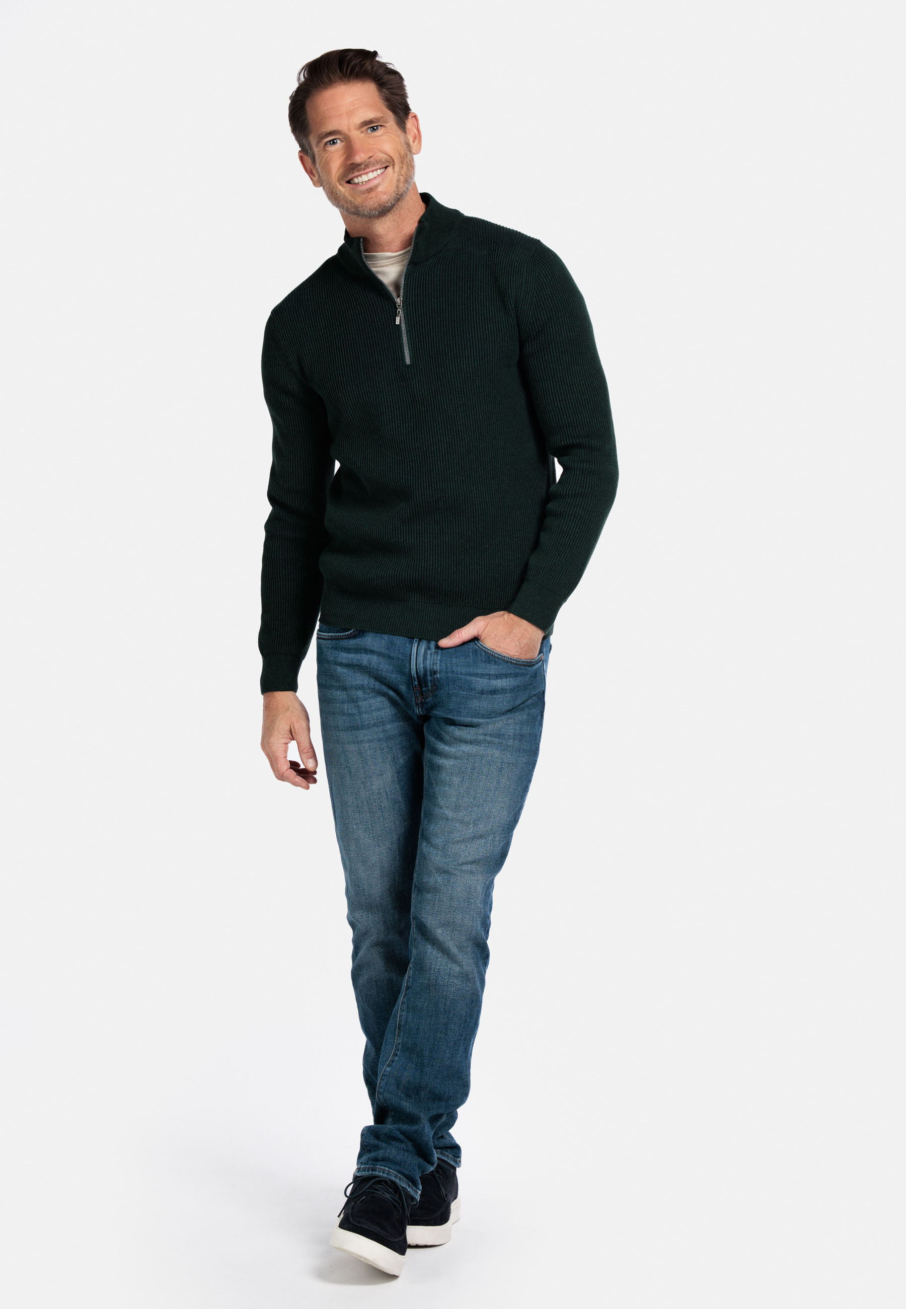 Plated ribtrui met halve rits - Green